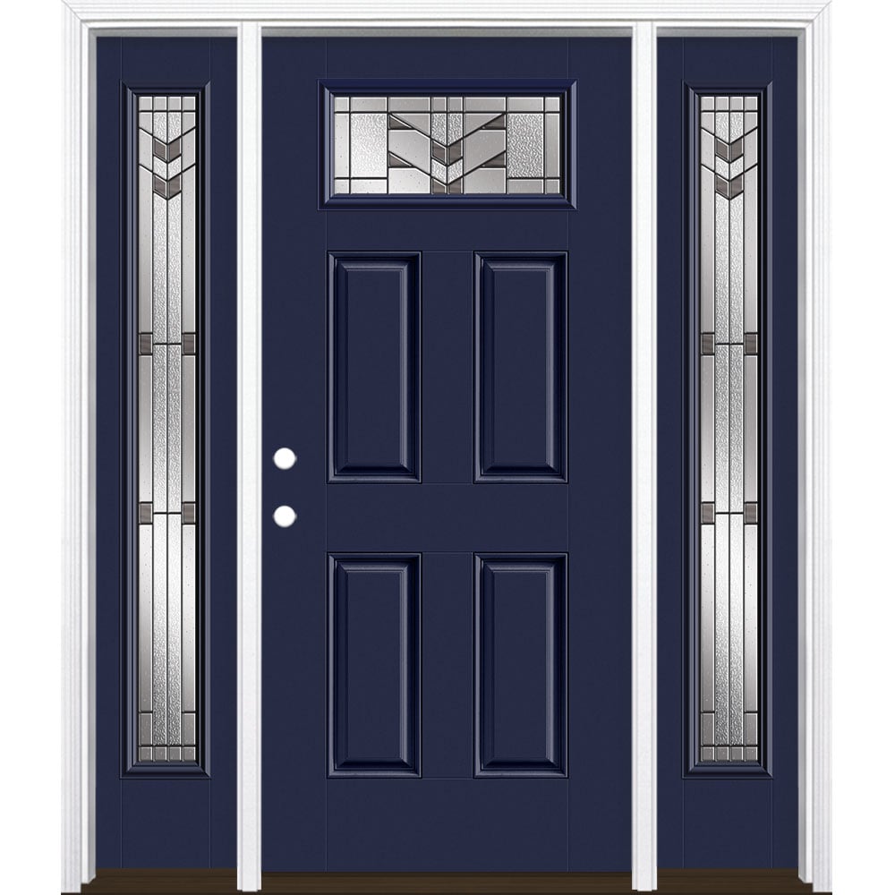 Masonite 3420520 Frontier 64-in x 80-in x 4-9/16-in Fiberglass 1/4 lite Right-hand inswing Eclipse Painted Prehung Front Door with Sidelights with Brickmould Insulating core
