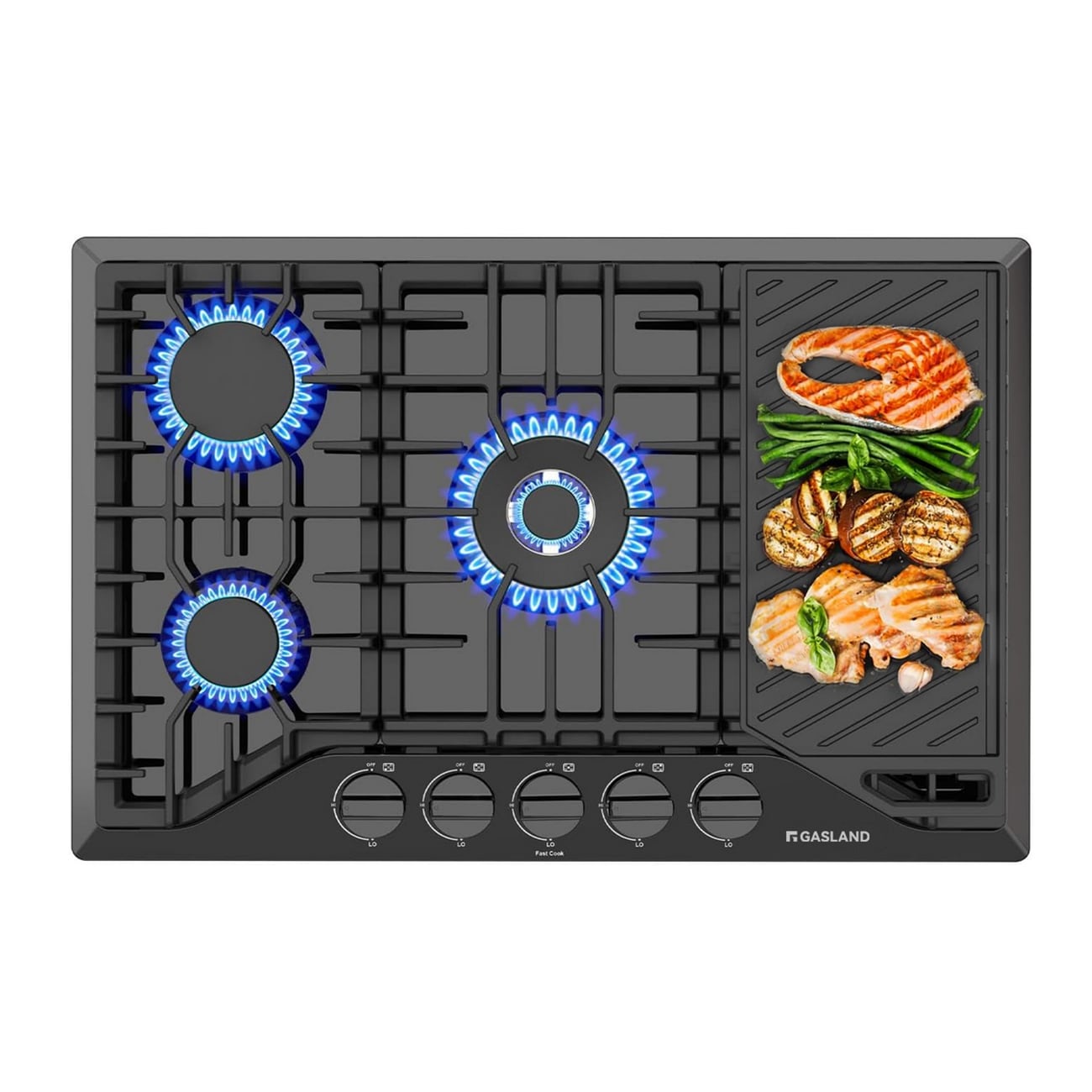 GASLAND PRO GH3305EF 30-in 5 burners Black Gas Cooktop (Griddle Included)