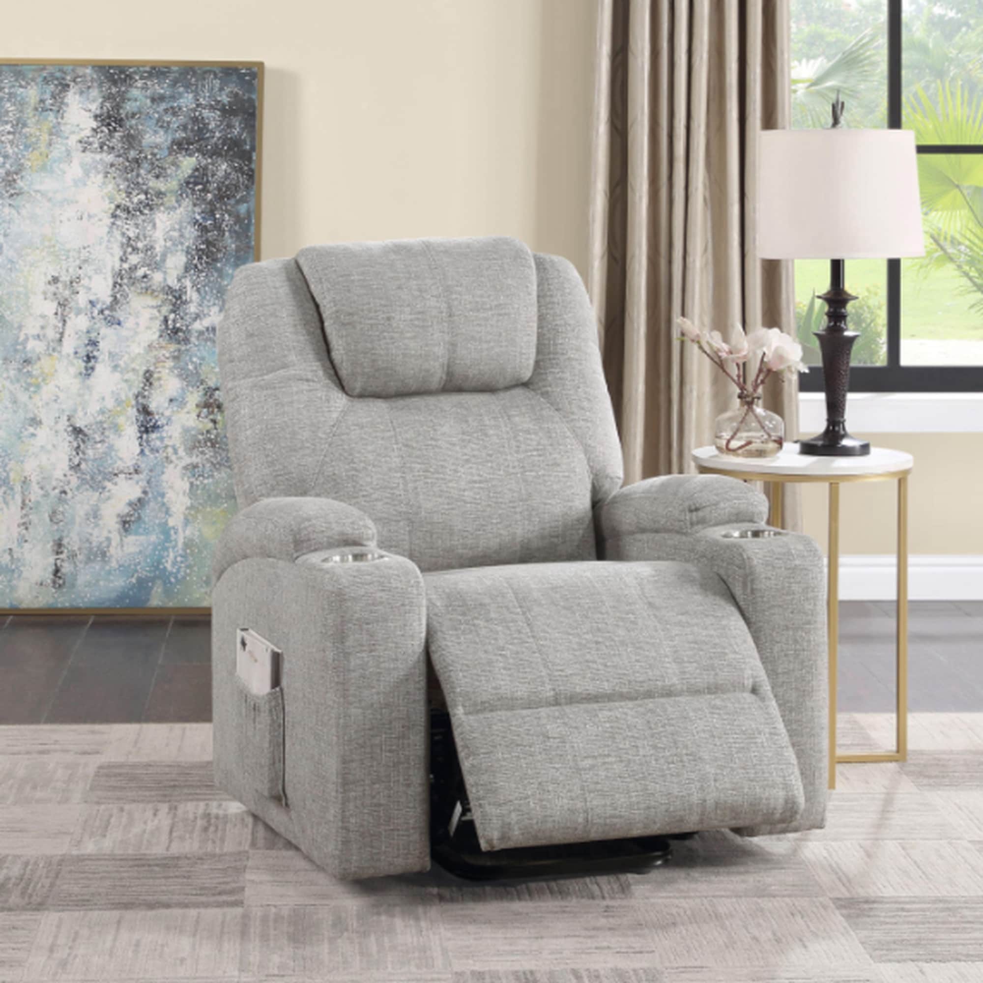 Clihome - Light Gray Recliner Light Gray Chenille Upholstered Powered Reclining Stationary 3-posi...