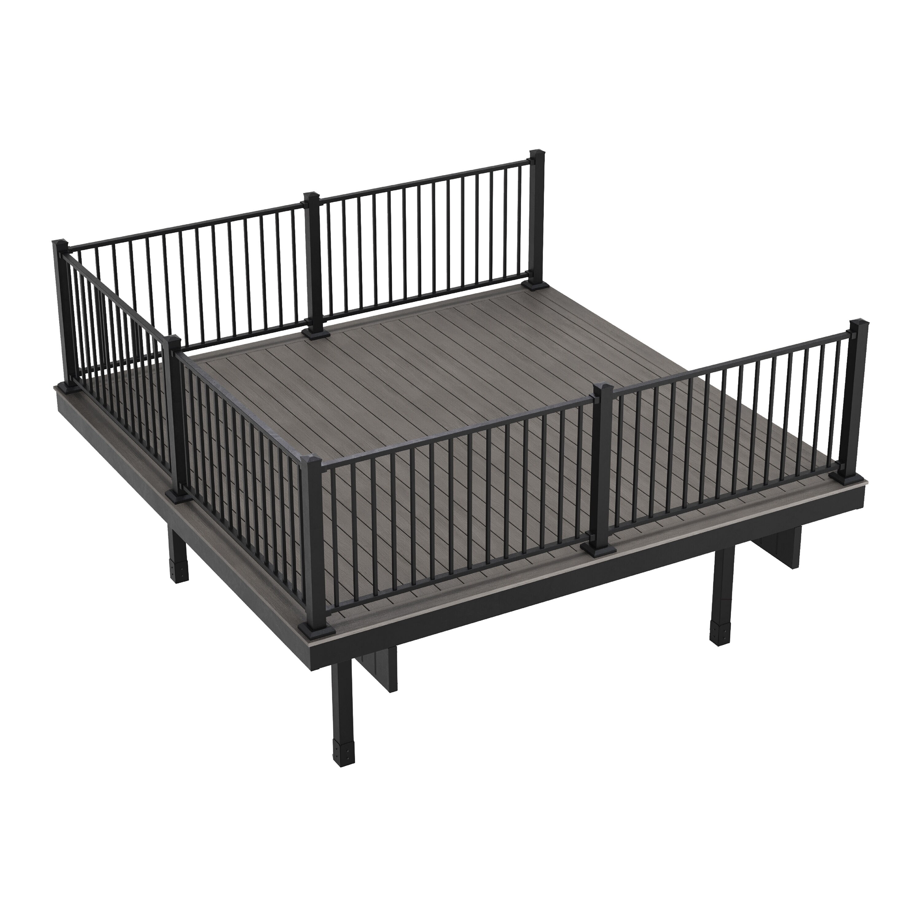 FORTRESS Apex Attached 12 ft x 12 ft Alaskan Driftwood PVC Deck Kit and 10-Step Stair Kit with Steel Framing and Aluminum Railing