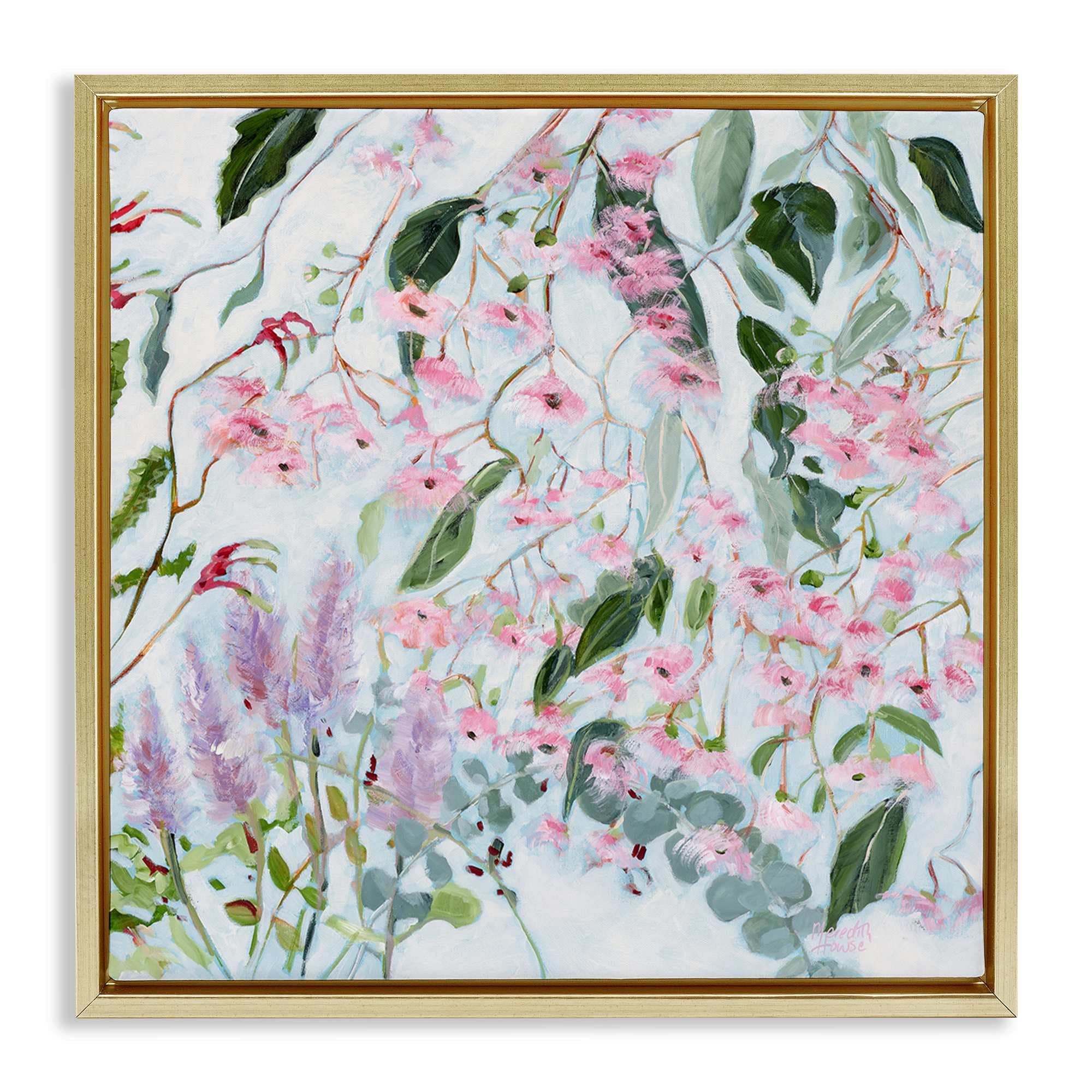 Stupell Industries BS-806-FFG-24X24 Chic Pink Garden Blossoms Gold Framed Floater Canvas Wall Art By Meredith Howse 25 x 25