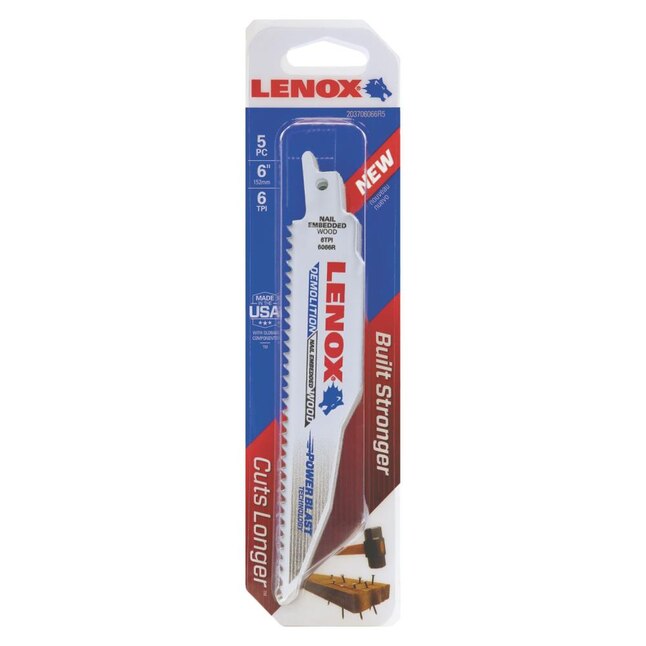 LENOX Power Blast 5-Pack 6-in 6-TPI Demolition Reciprocating Saw Blade LENOX Power Blast 5-Pack 6-in 6-TPI Demolition Reciprocating Saw Blade