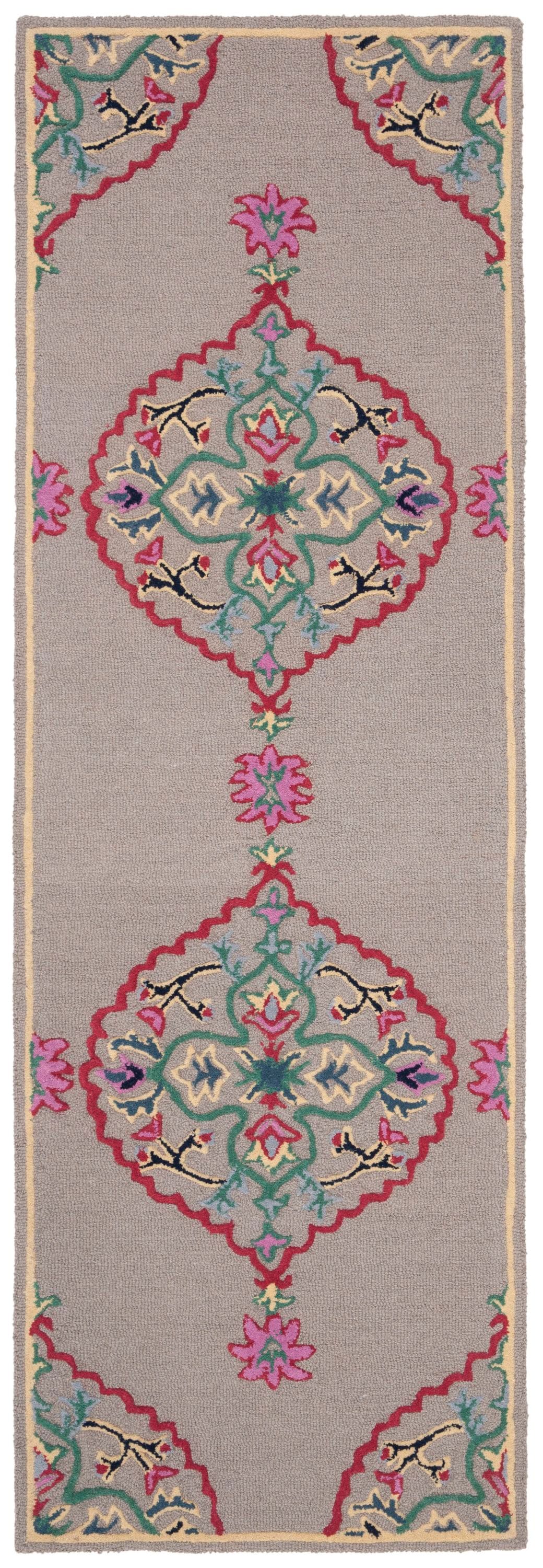 Safavieh BLG605D-27 Bellagio Nijar 2 x 7 (ft) Tufted Wool Dark Gray/Multi Rectangular Indoor Floral/Botanical Global Runner rug