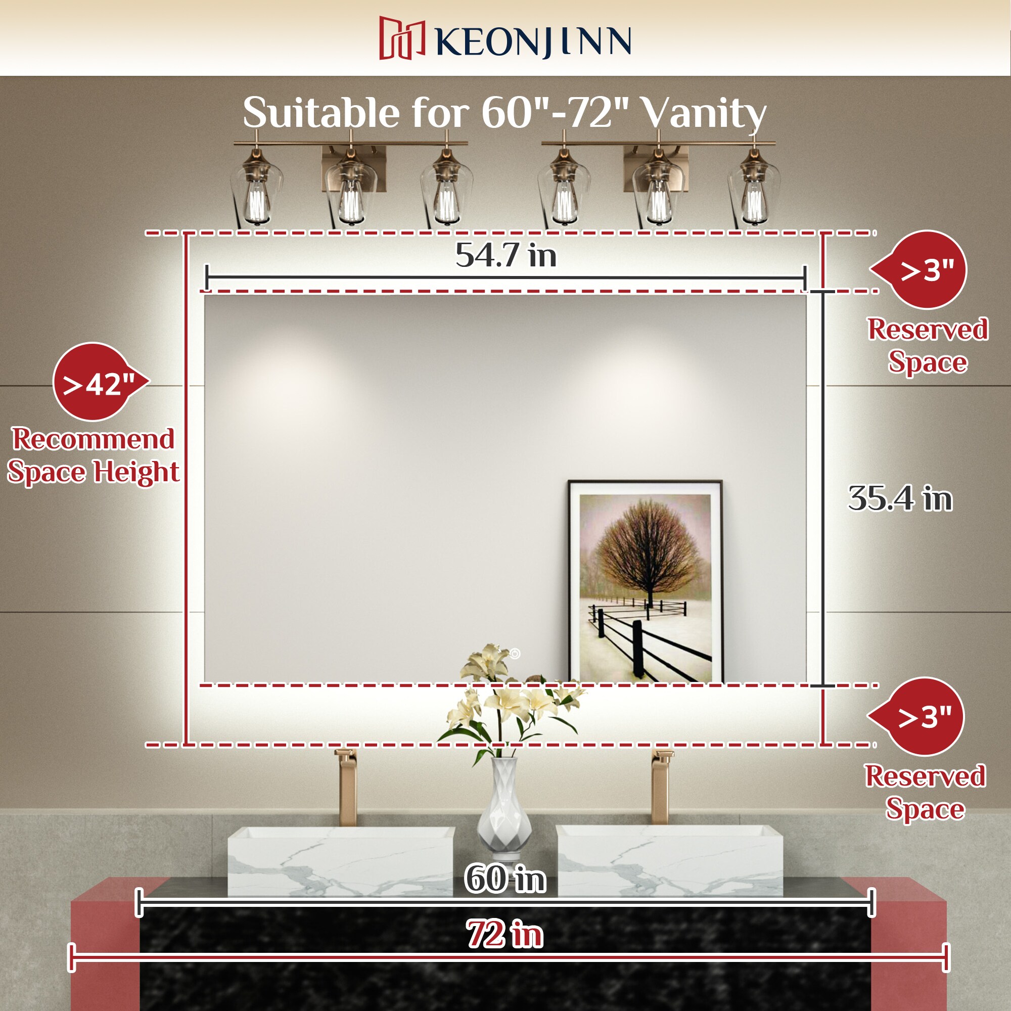 Keonjinn LW-JZ-BGSSW-13991 Framed-Bath-Mirrors - View #2