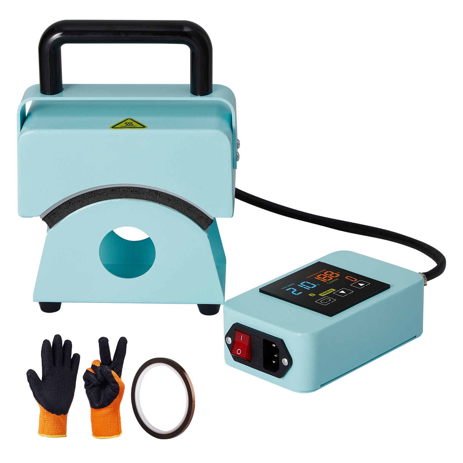 SVOPES SCBXSKMJMINI06272V1 Hat Press Machine Mini Hat Heat Press for Caps with Integrated Control Panel Cap Heat Press Machine with 5.9x3.15 inch Curved Heating Plate Safety Base and Glove Automatic Shut-Off Green