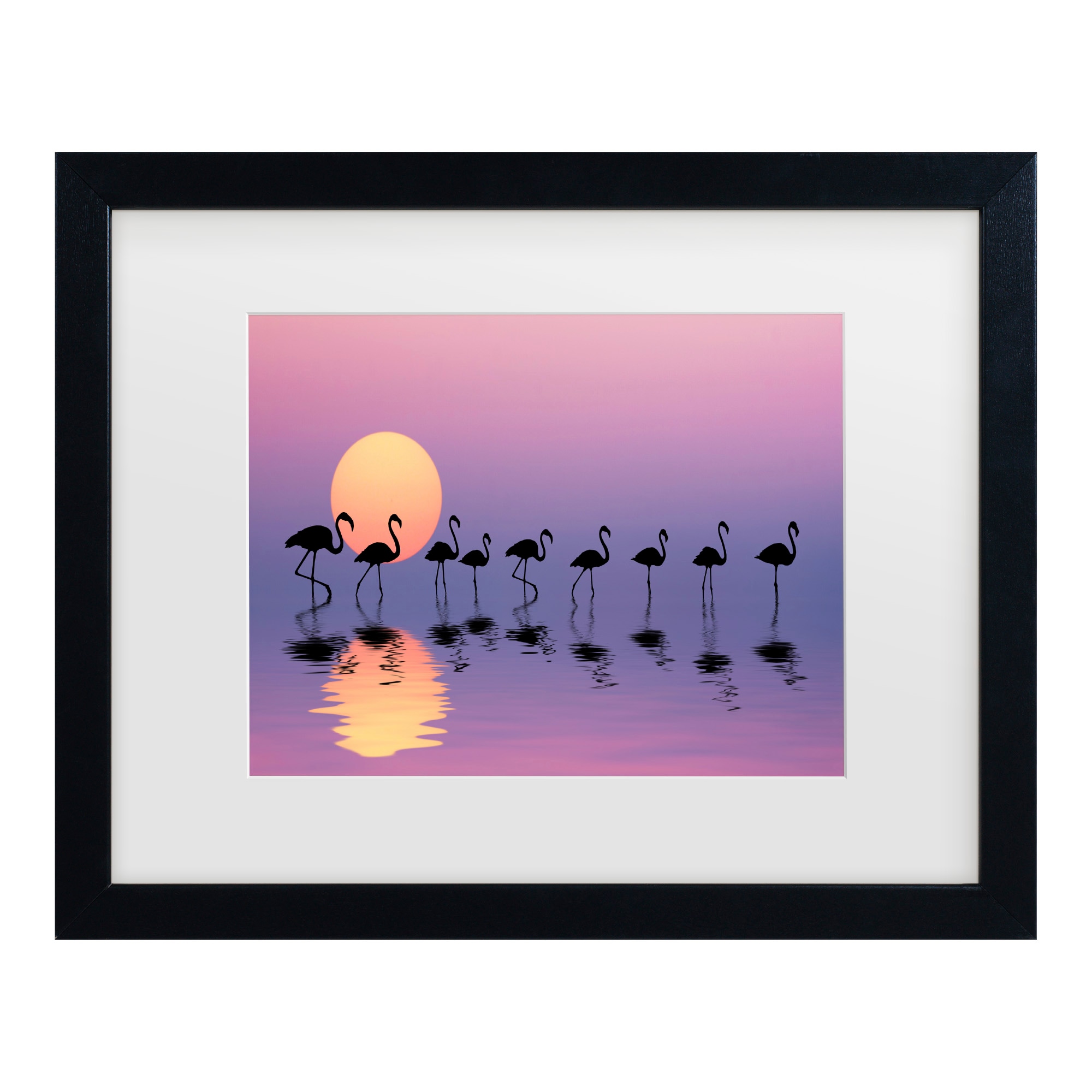 Black Framed Flamingo Sunset Canvas Print for Kids' Nursery