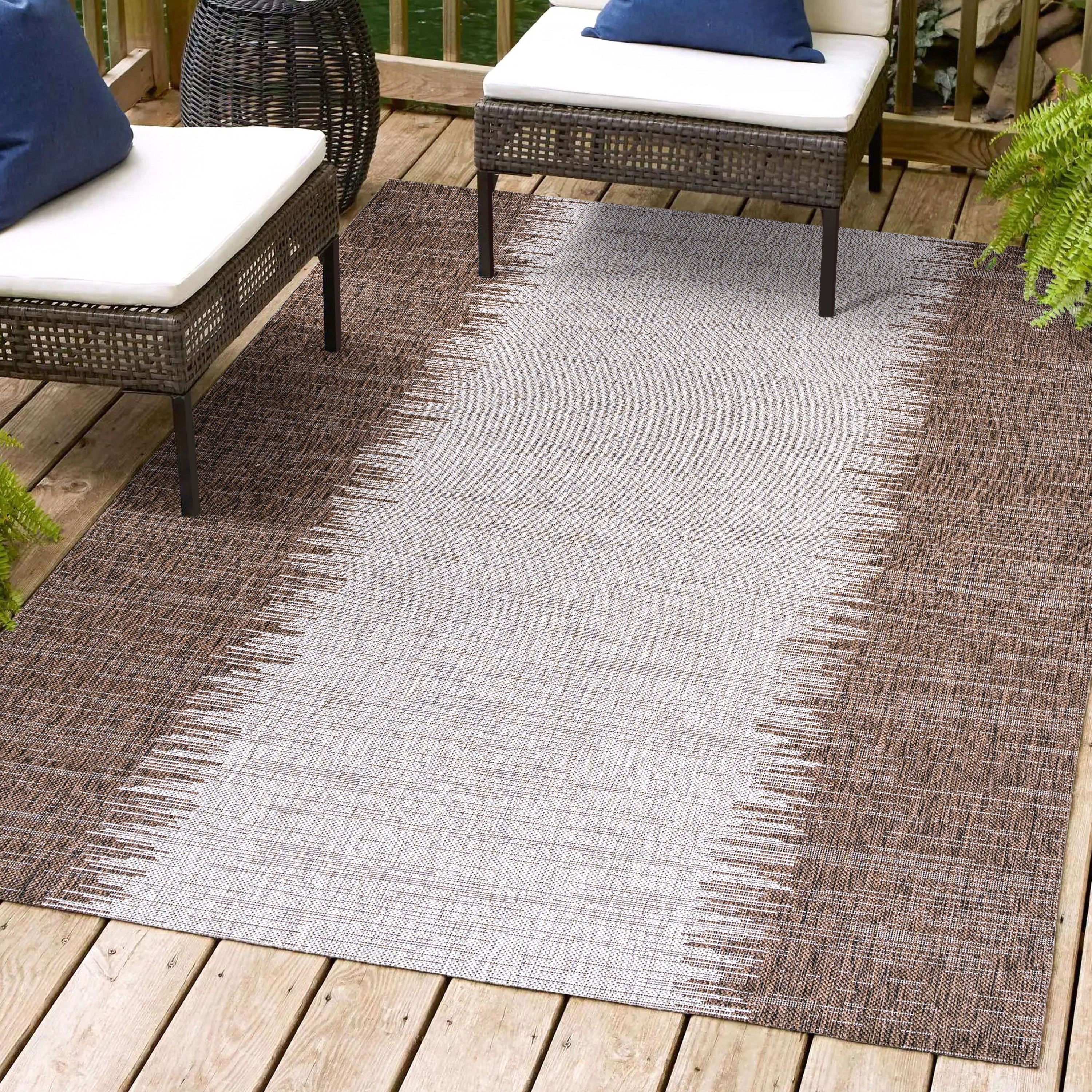 JONATHAN  Y SMB113B-8 Santa Monica Tavira Strie 8 x 10 (ft) Loomed Polypropylene Brown/Beige Rectangular Indoor/Outdoor Stripe Coastal Area rug