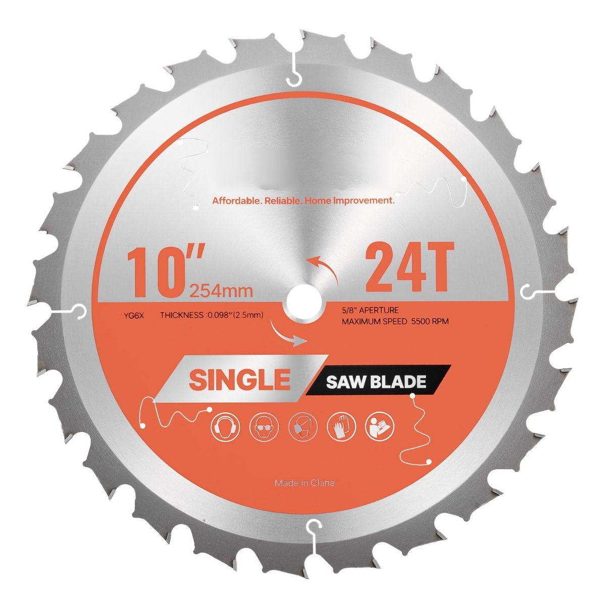 Tooliom 10 Inch Circular Saw Blade 24 Tooth Wood Cutting 5/8 Arbor Fine Finish Alloy