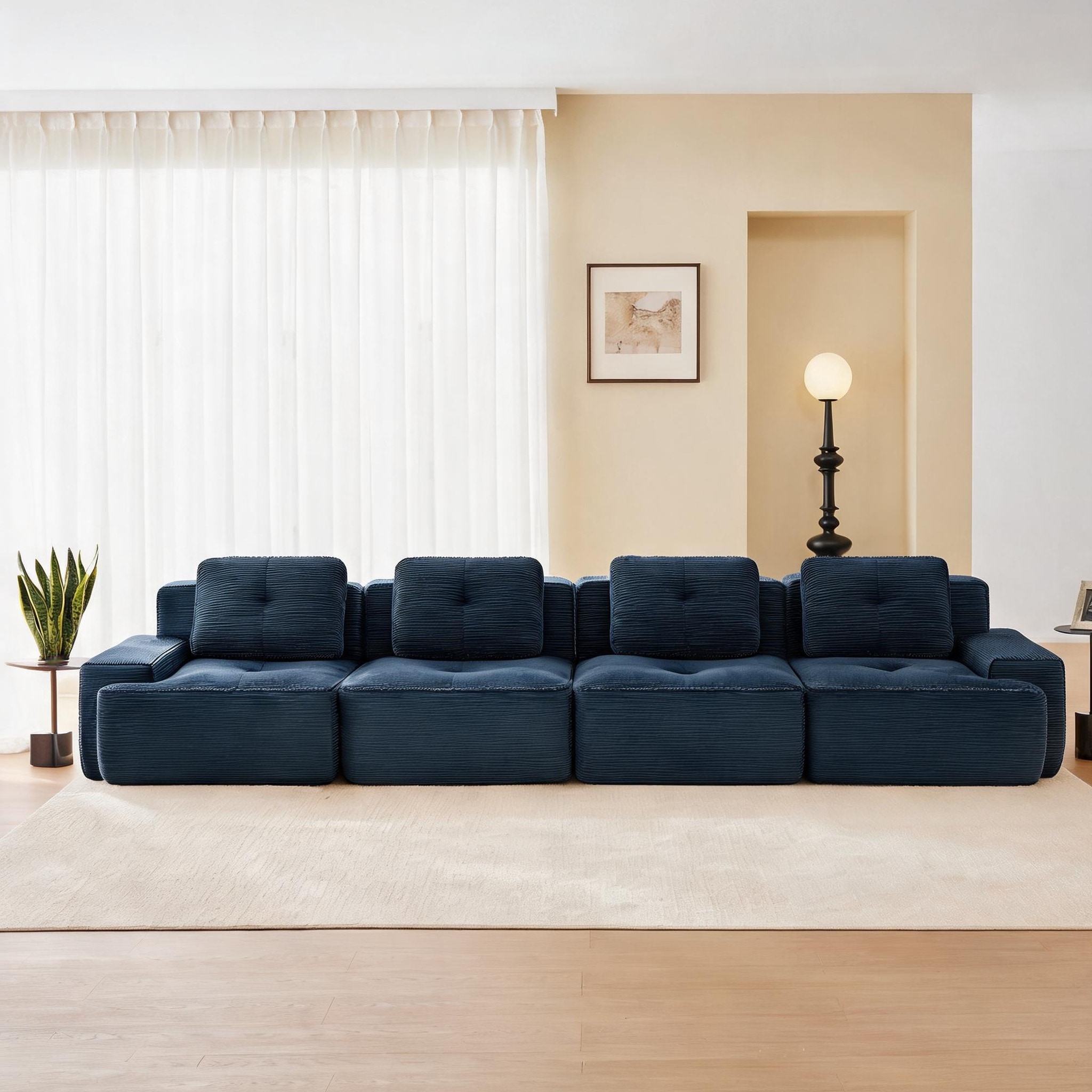 Watnature 153 Blue Modular Sectional Sofa Corduroy Upholstery Modern 4 — free download