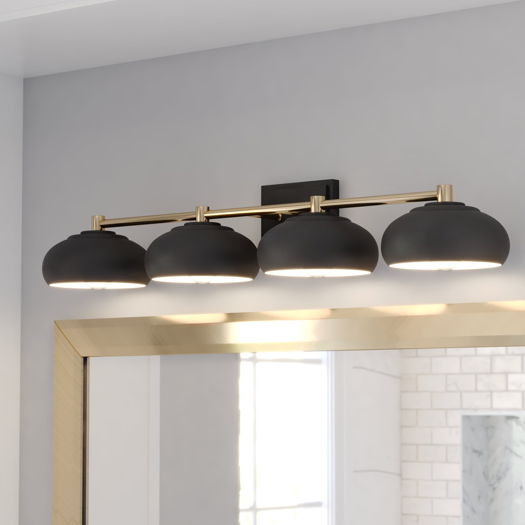 Matte Black and Satin Brass 4-Light Dimmable Vanity Fixture
