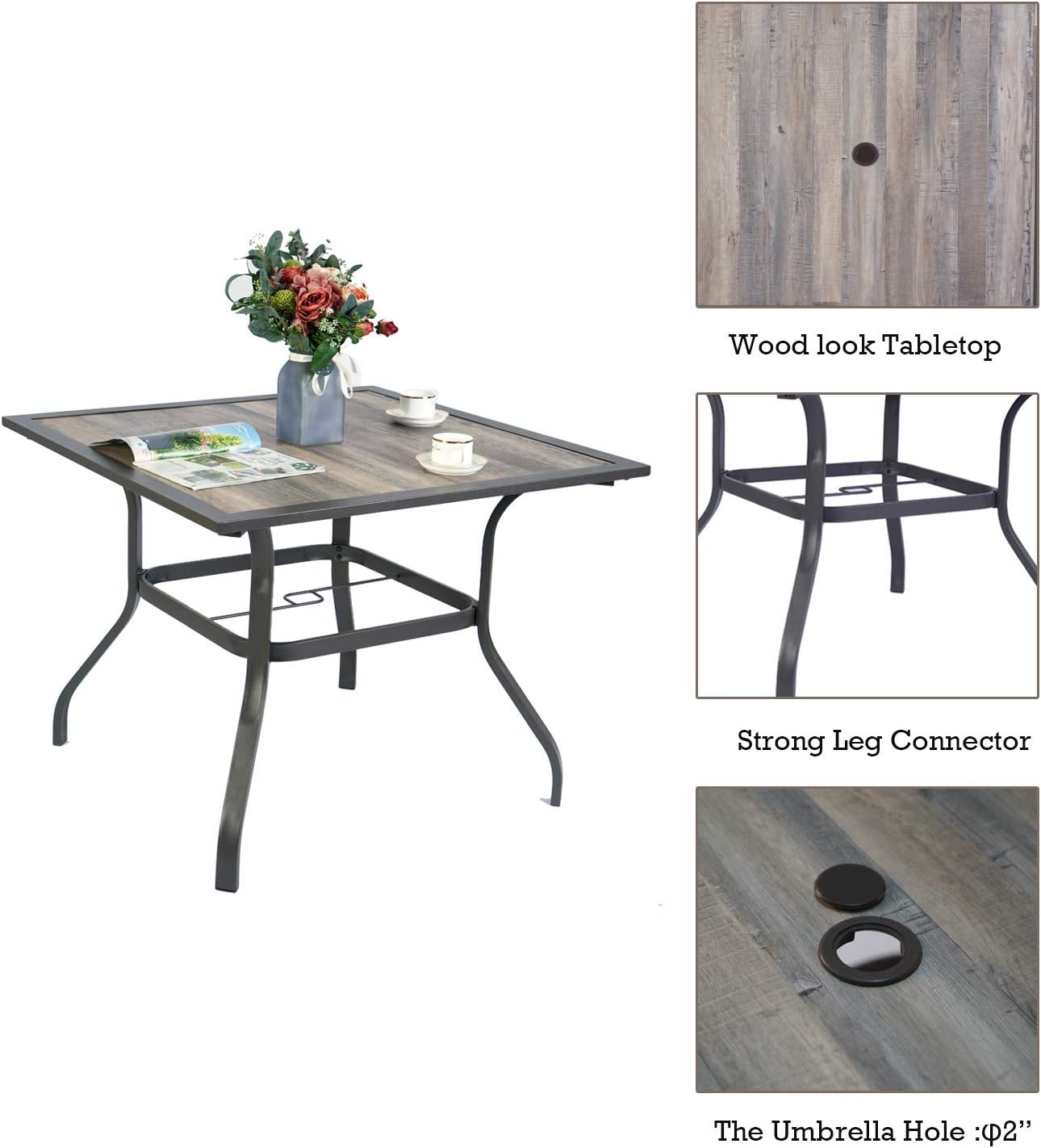 Kozyard 37" Brown Wrought Iron and Laminate Wood Outdoor Dining Table