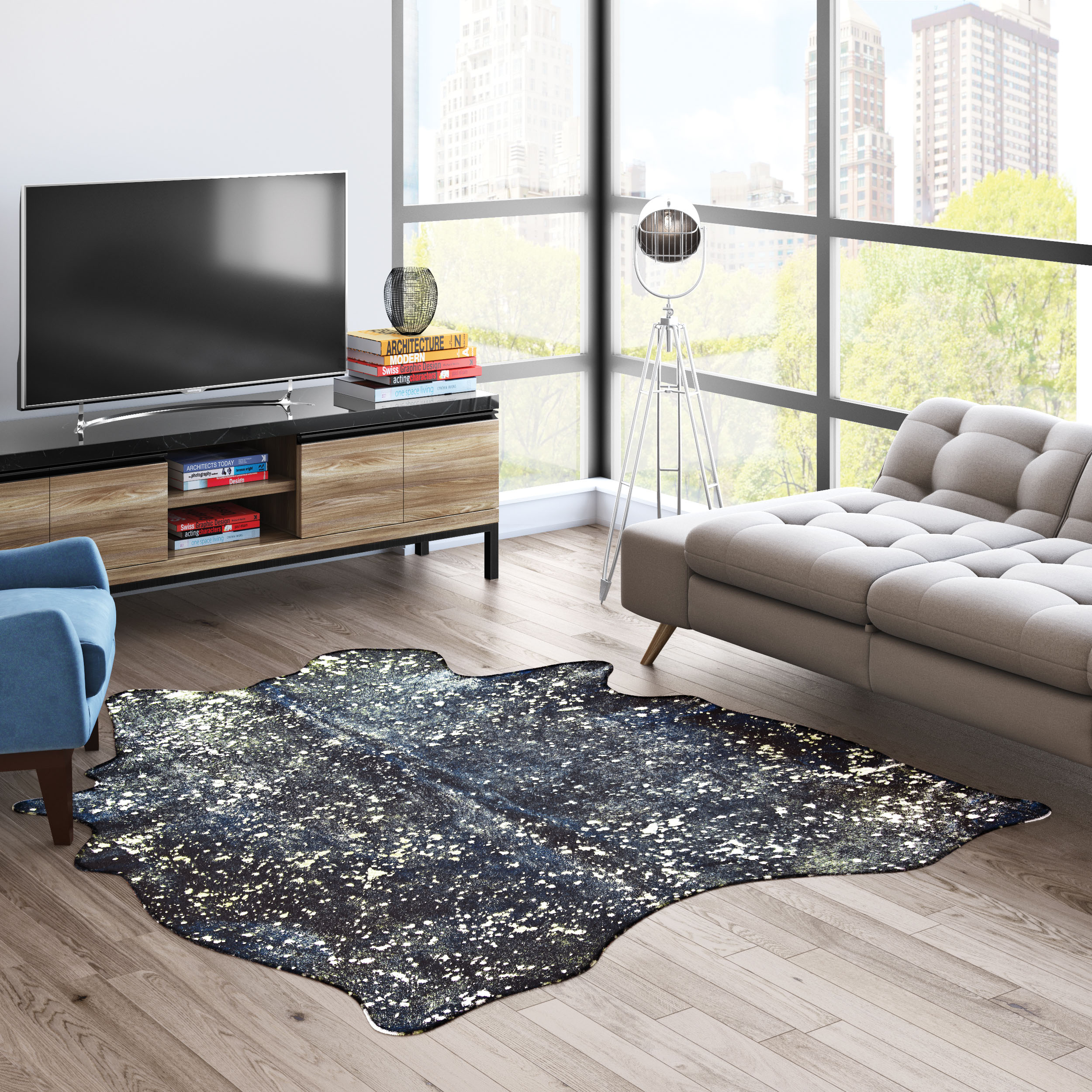 Couristan 99890110070074Z Chalet 7 x 7 (ft) Cowhide Black Irregular Indoor Geometric Area rug