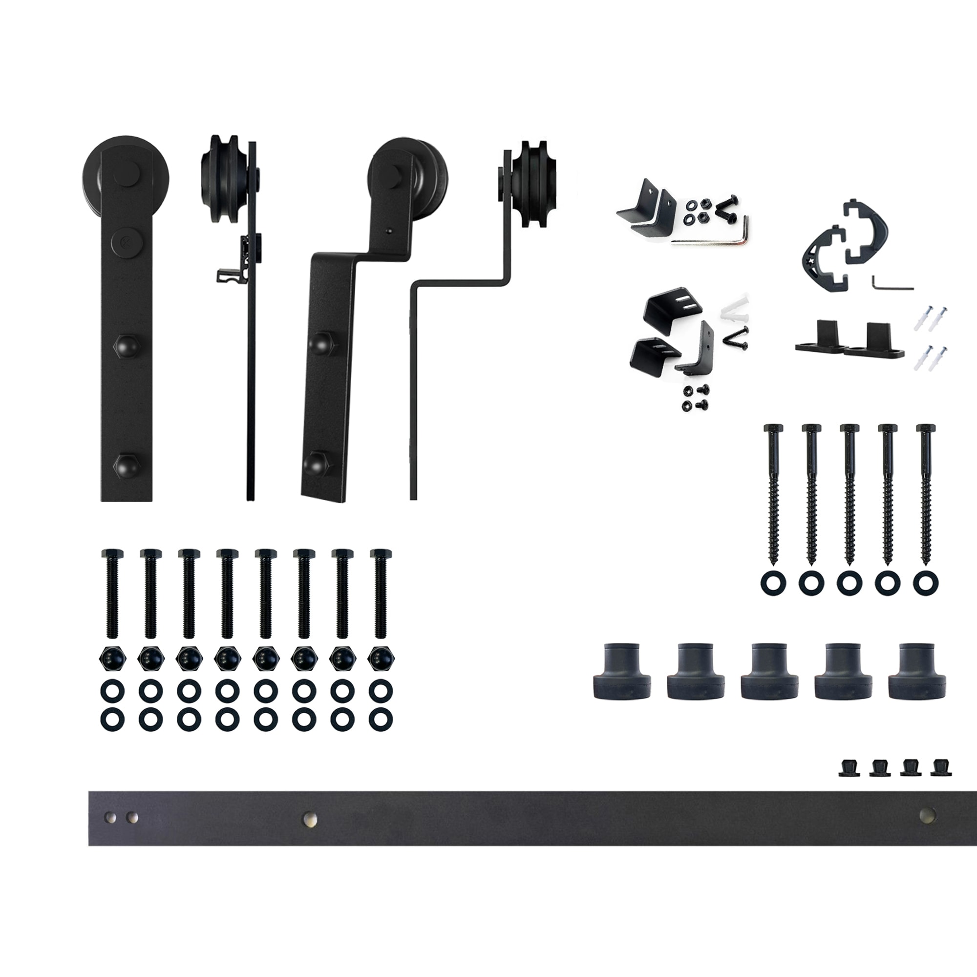 HOMACER ZT5TGH079C 79-in Rustic black Black Indoor I-strap Double bypass Barn door hardware kit