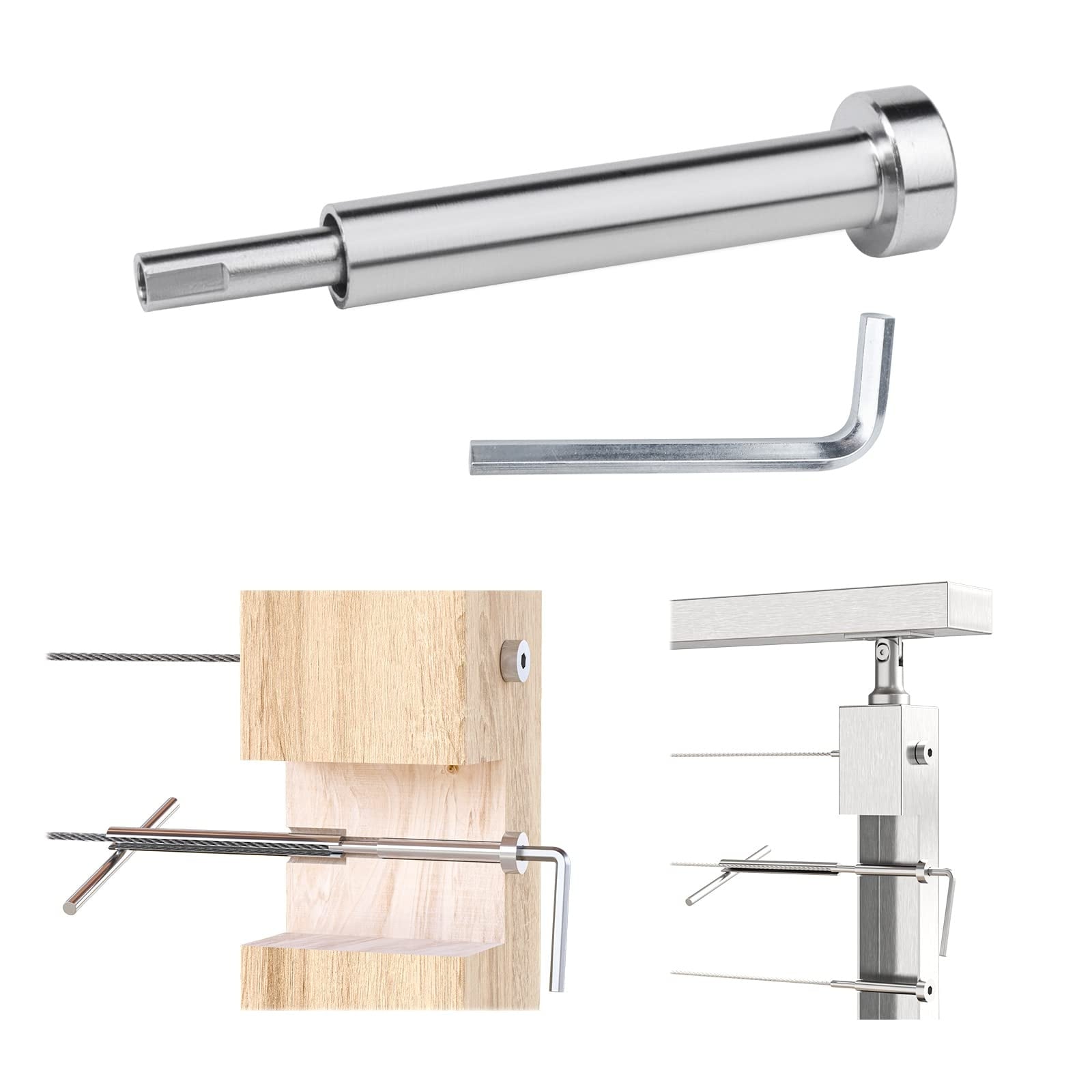 ITOPFOX  20 Pack 1 by 8 Inch Invisible Cable Railing Kit Hardware Swage Stud End for 2 by 2 or 4 by 4 Wood Metal Post T316 Stainless Steel
