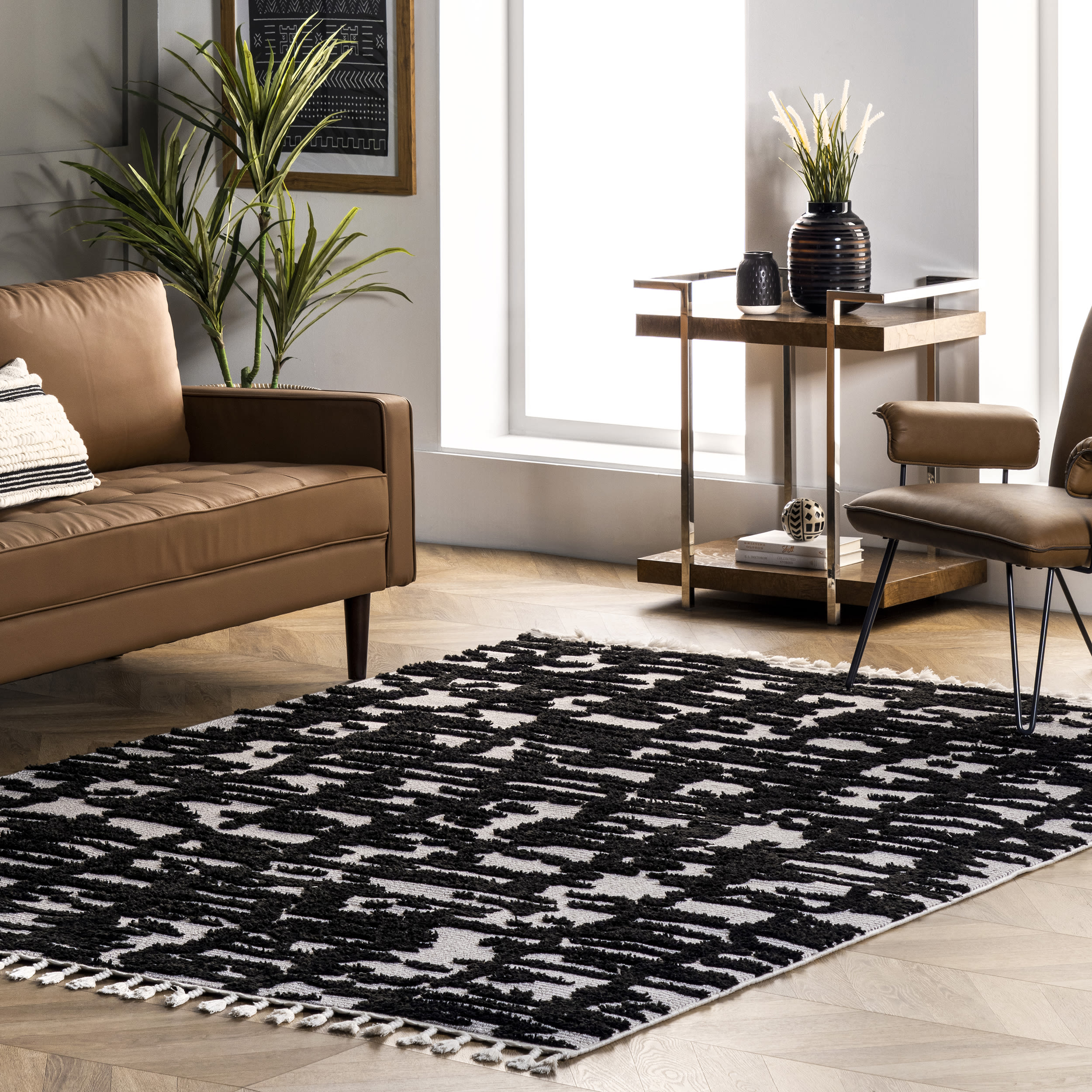 nuLOOM KKLR21A-71001010 Lorden 8 x 11 (ft) Loomed Polyester Black Rectangular Indoor Abstract Area rug