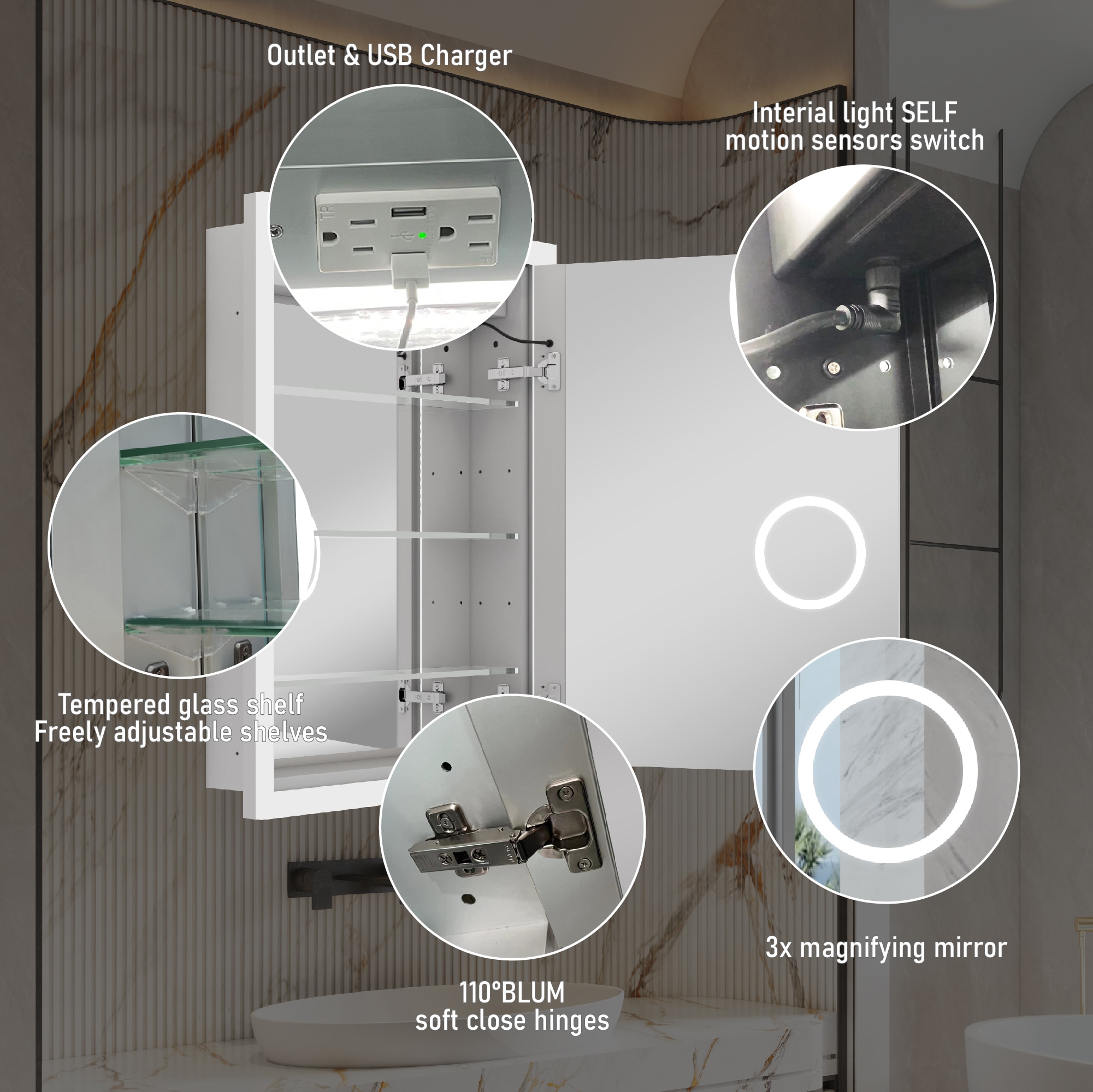 Forclover MCLE-W132432R Bathroom-Medicine-Cabinets - View #12