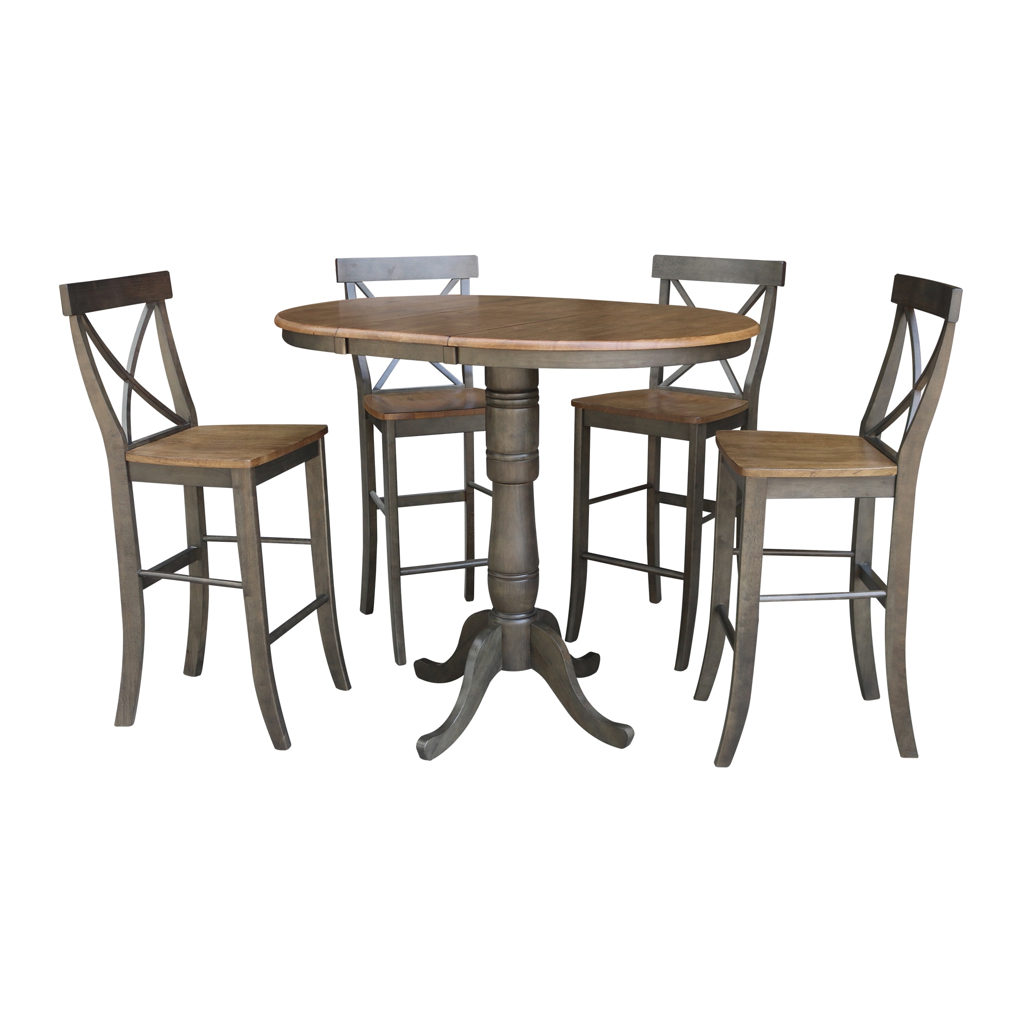 International Concepts K45-36RXT-6B-S6133-4 Hickory/Washed Coal Traditional Dining Room Set with Round Table (Seats 4)