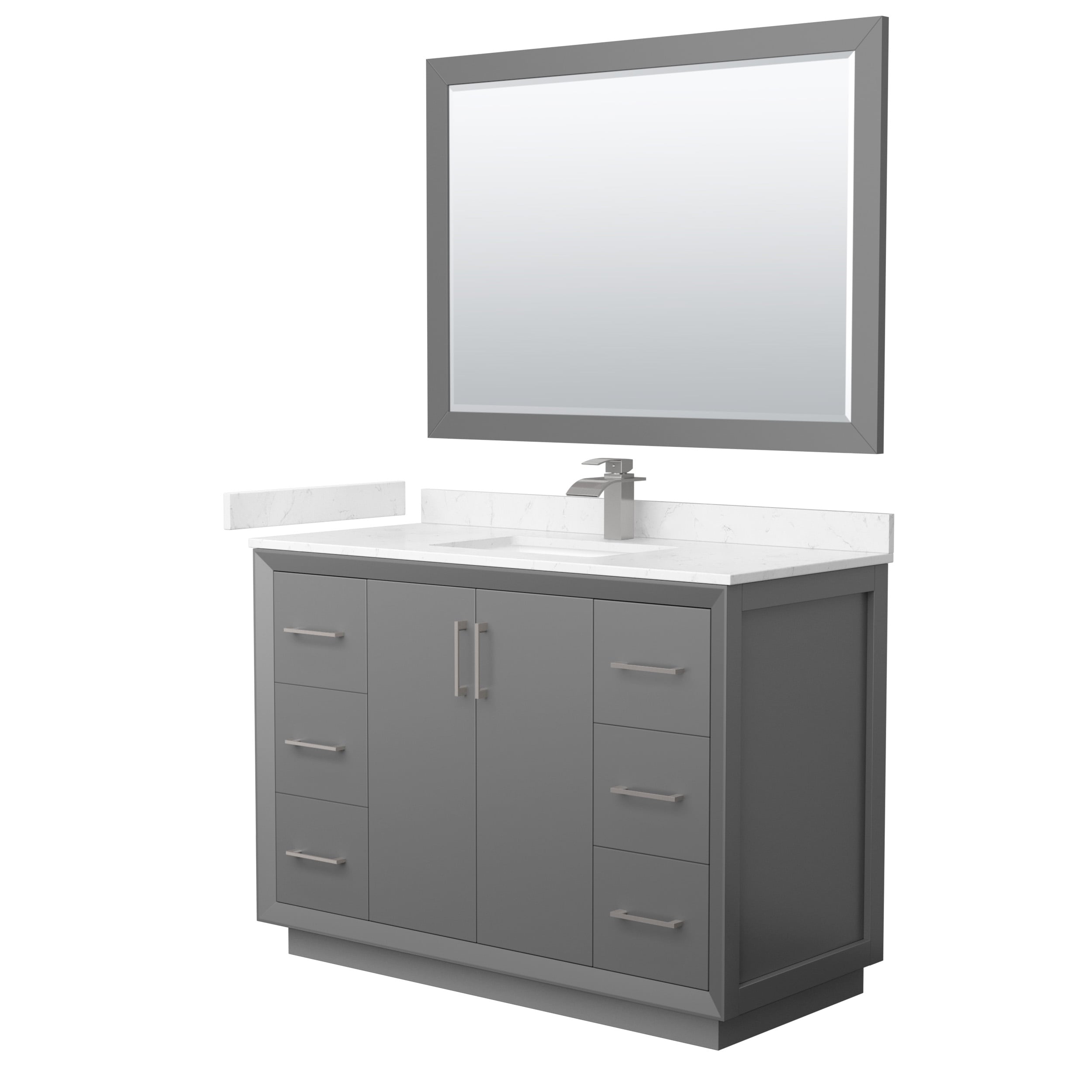 Wyndham Collection WCF414148SKGC2UNSM46 Strada 48-in Dark Gray with Brushed Nickel Trim Undermount Single sink Bathroom Vanity with Carrara cultured marble Cultured marble Top (Mirror Included)