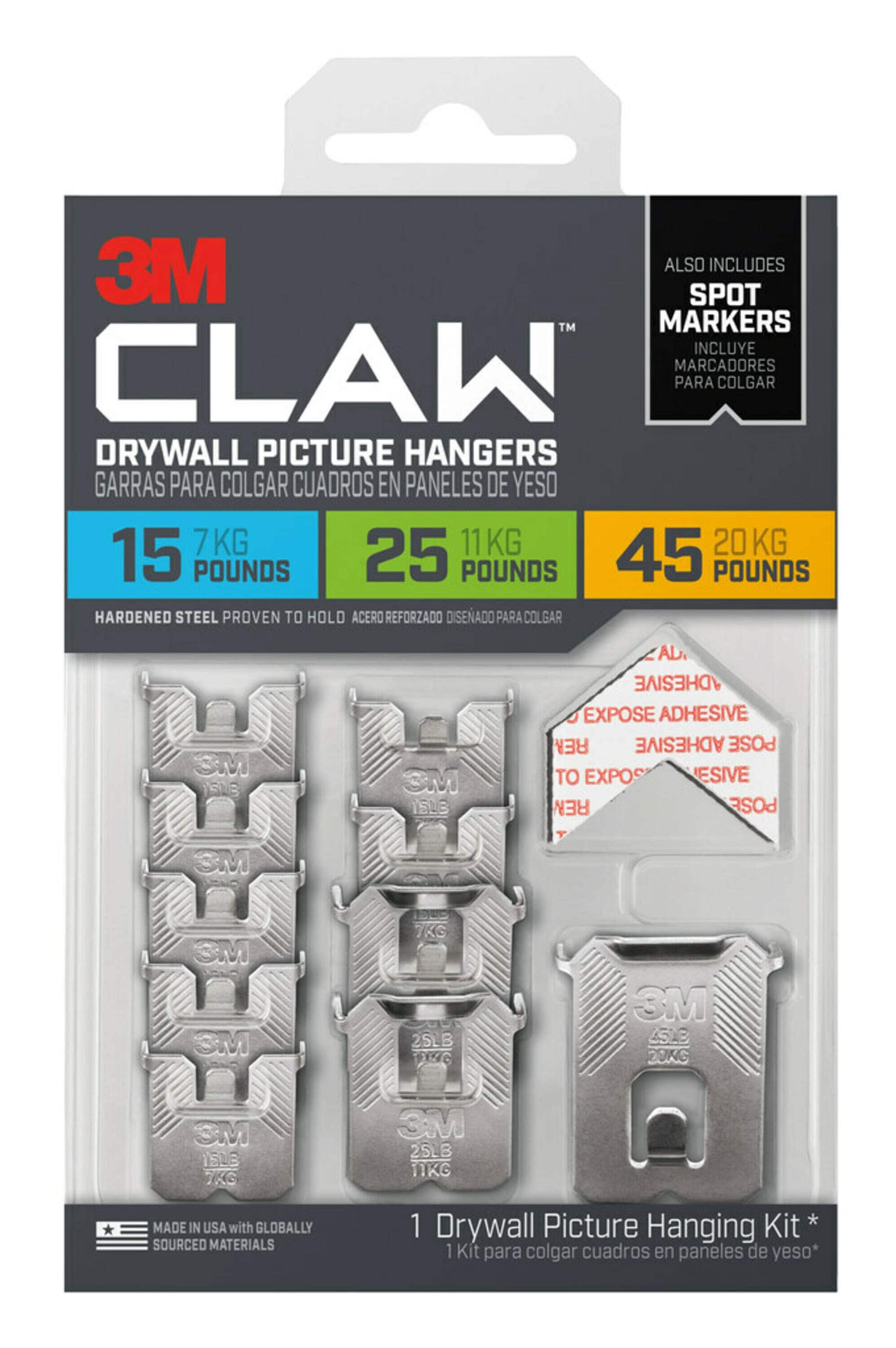 3M Claw Drywall Picture Hanger, 45 lb, 3-Pack