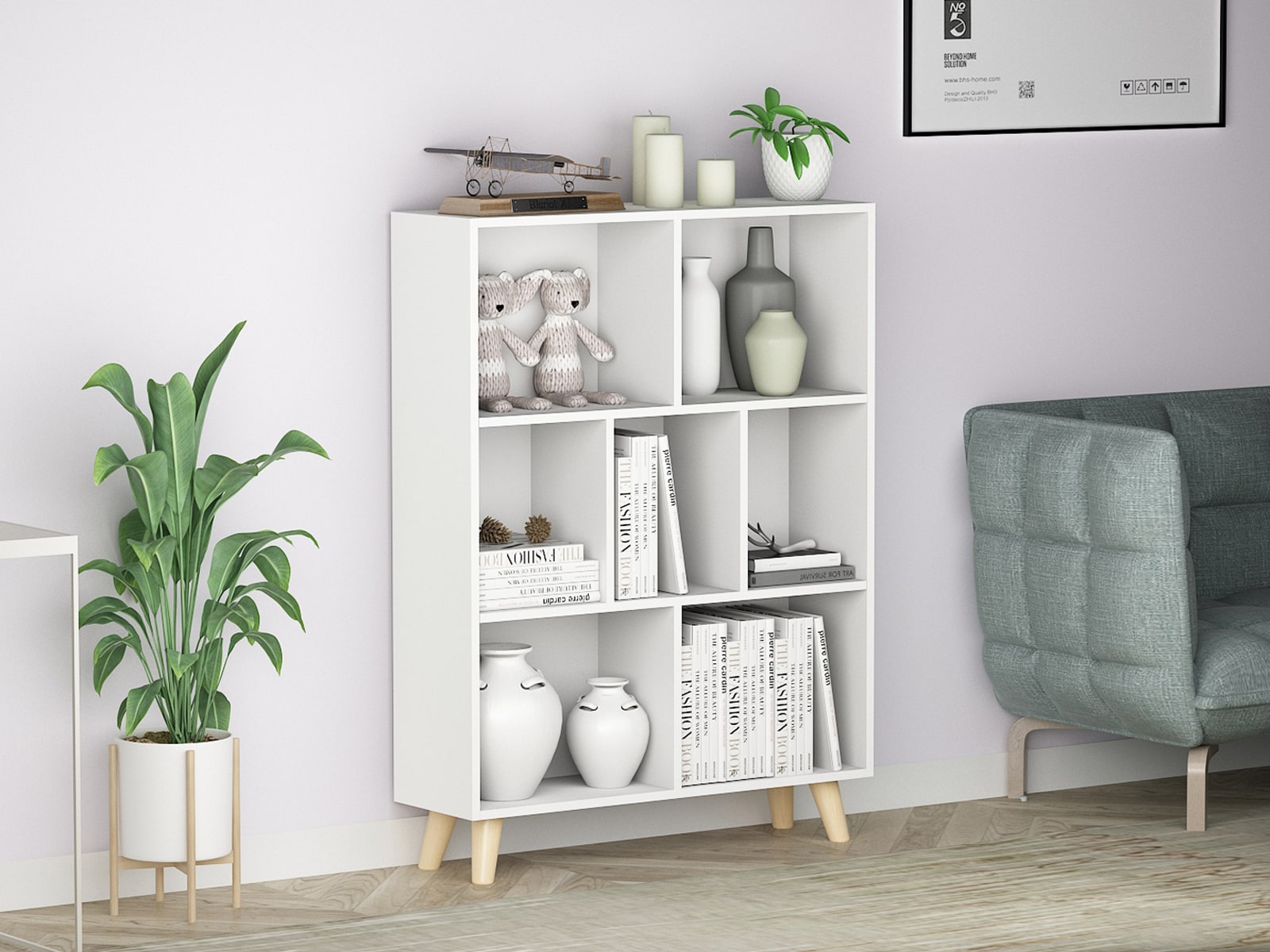 FUFU&GAGA Bookcase White Wood 3-Shelf Bookcase (31.5-in W x 42.1-in H x ...