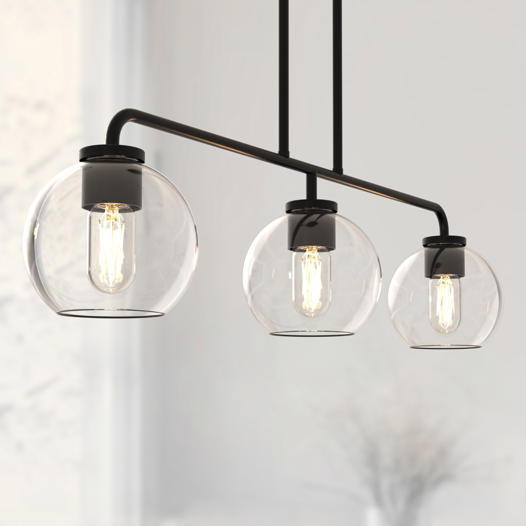 YANSUN LA-ZY-IP16301CBL-11 3 -Light Black Modern/contemporary Clear glass Globe Large Hanging Kitchen island light