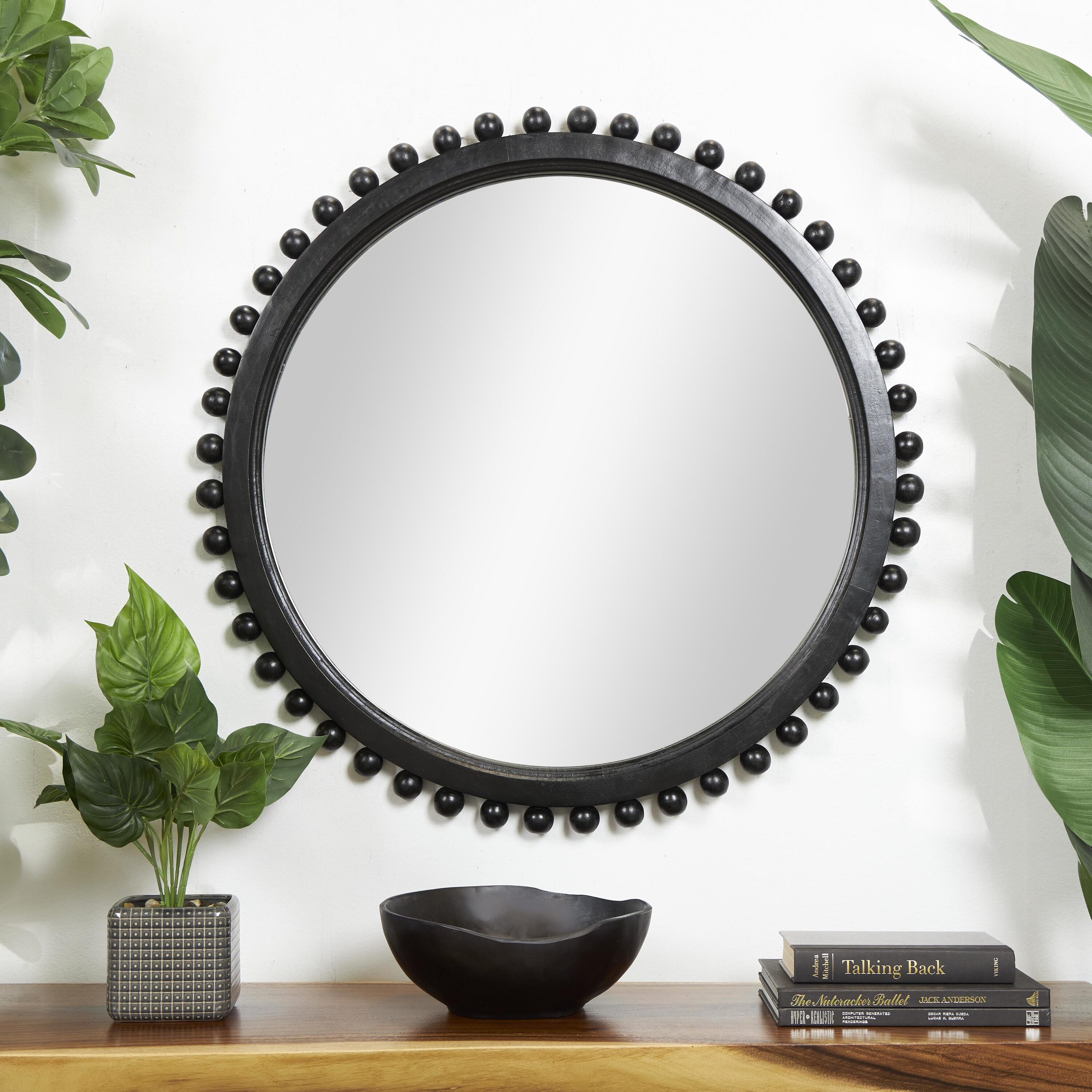 Grayson Lane 820973 35.2-Inches W x 35.2-Inches H Round Black Beaded Framed Wall Mirror