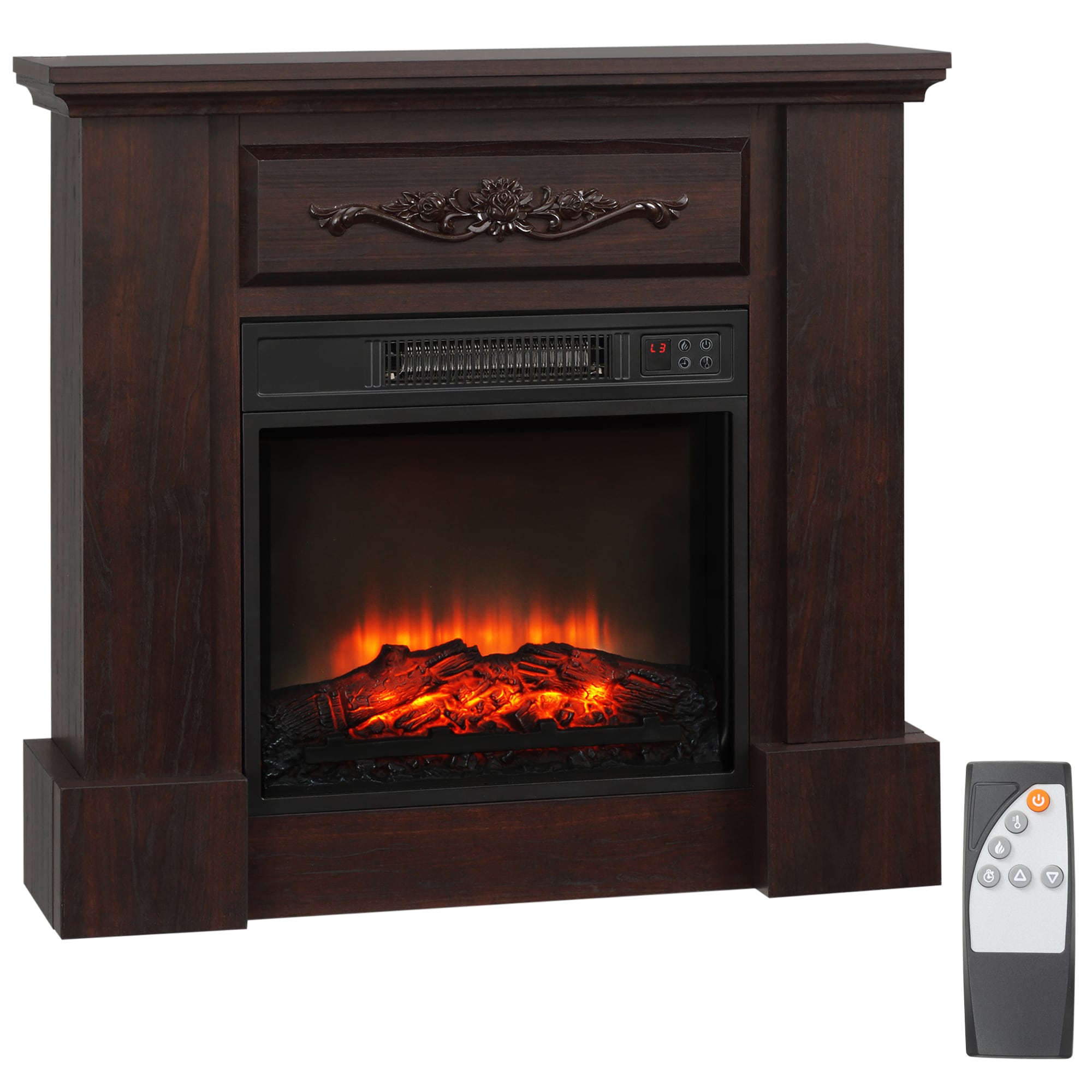 Dacicica 32 Inch Electric Fireplace with Mantel Freestanding Heater with LED Log Flame Overheat Protection and Remote Control 1400W White #W2225P229724-WR-8.31