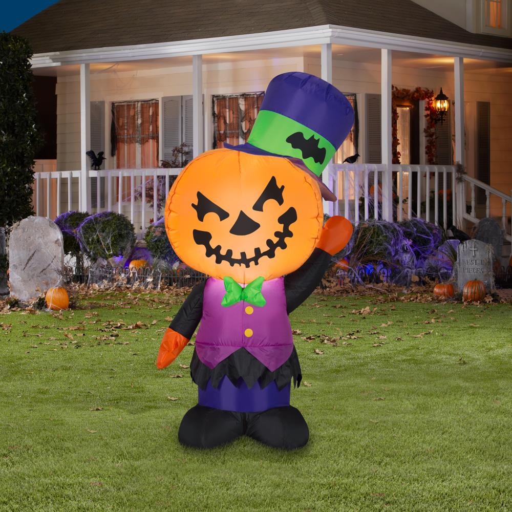 Gemmy 4-ft Lighted Jack-o-Lantern Inflatable in the Outdoor Halloween ...