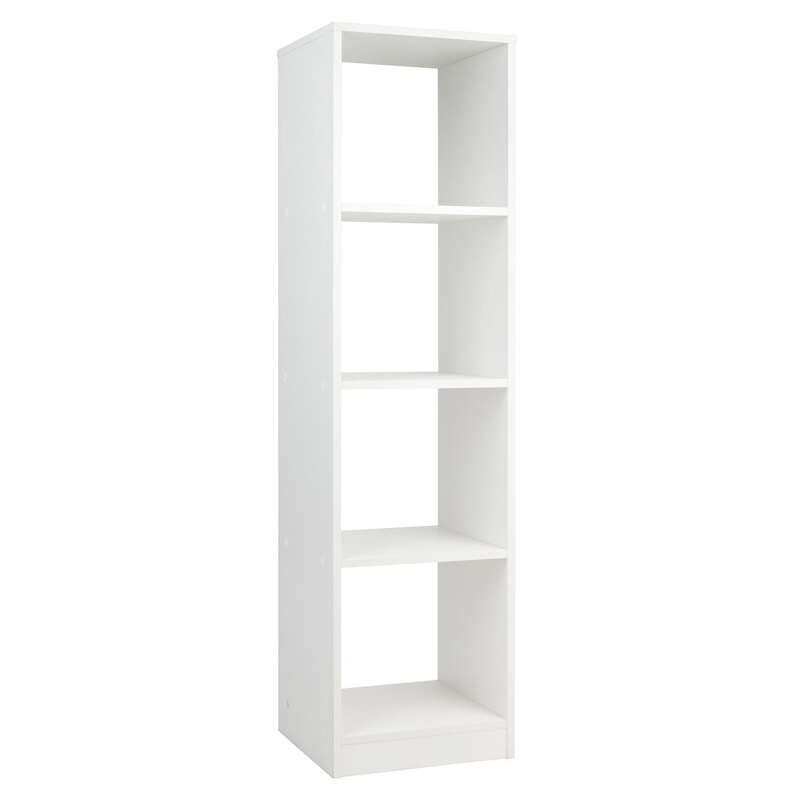 Slickblue D-CO-HW64401BC White Engineered Wood 5-Shelf Narrow Bookcase with 4 Cubes for Living Room Bedroom Study (15L x 56H x 13W) Smooth Finish