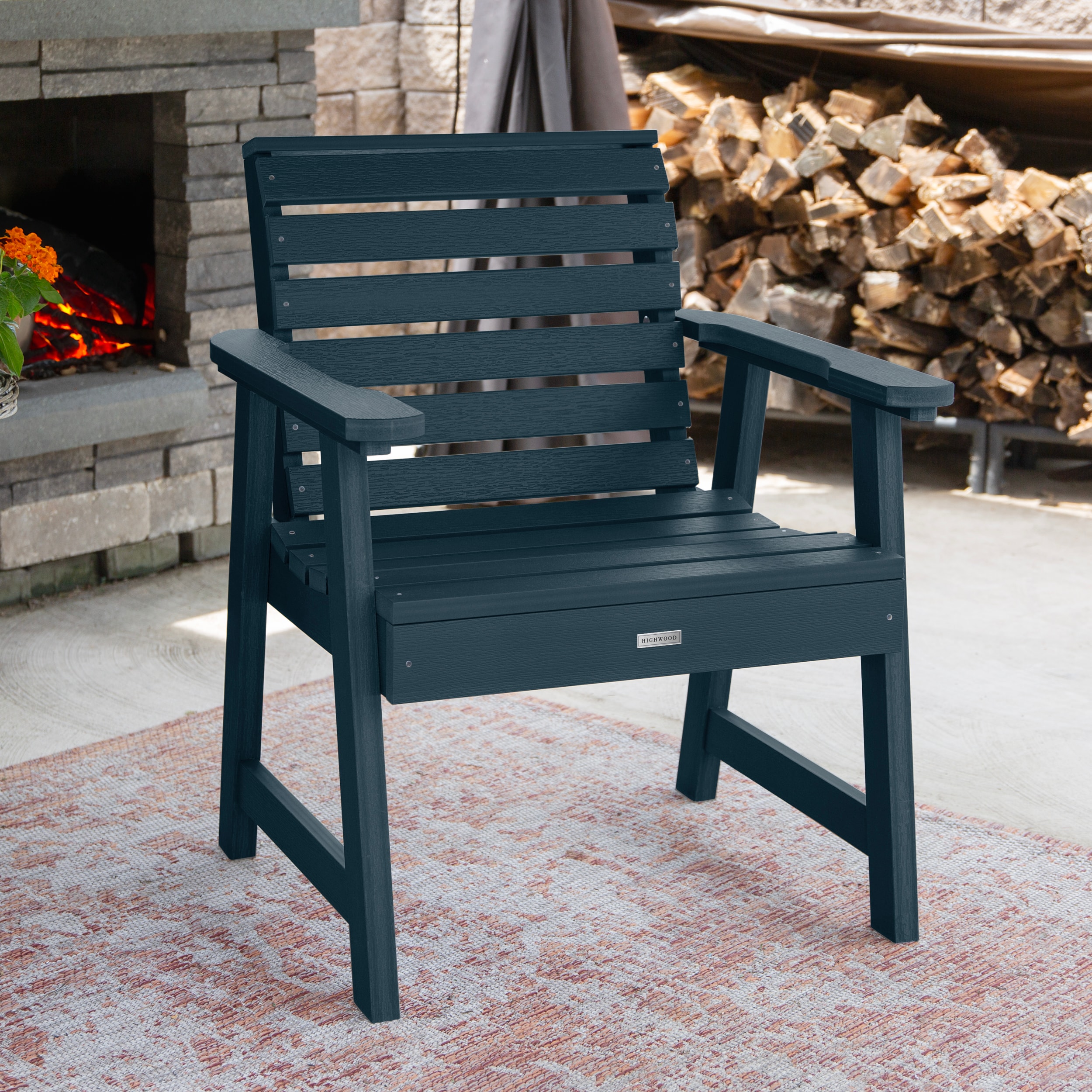 highwood AD-CHGW1-FBE Weatherly Federal Blue Poly-lumber Frame Stationary Conversation Chair with Slat Seat
