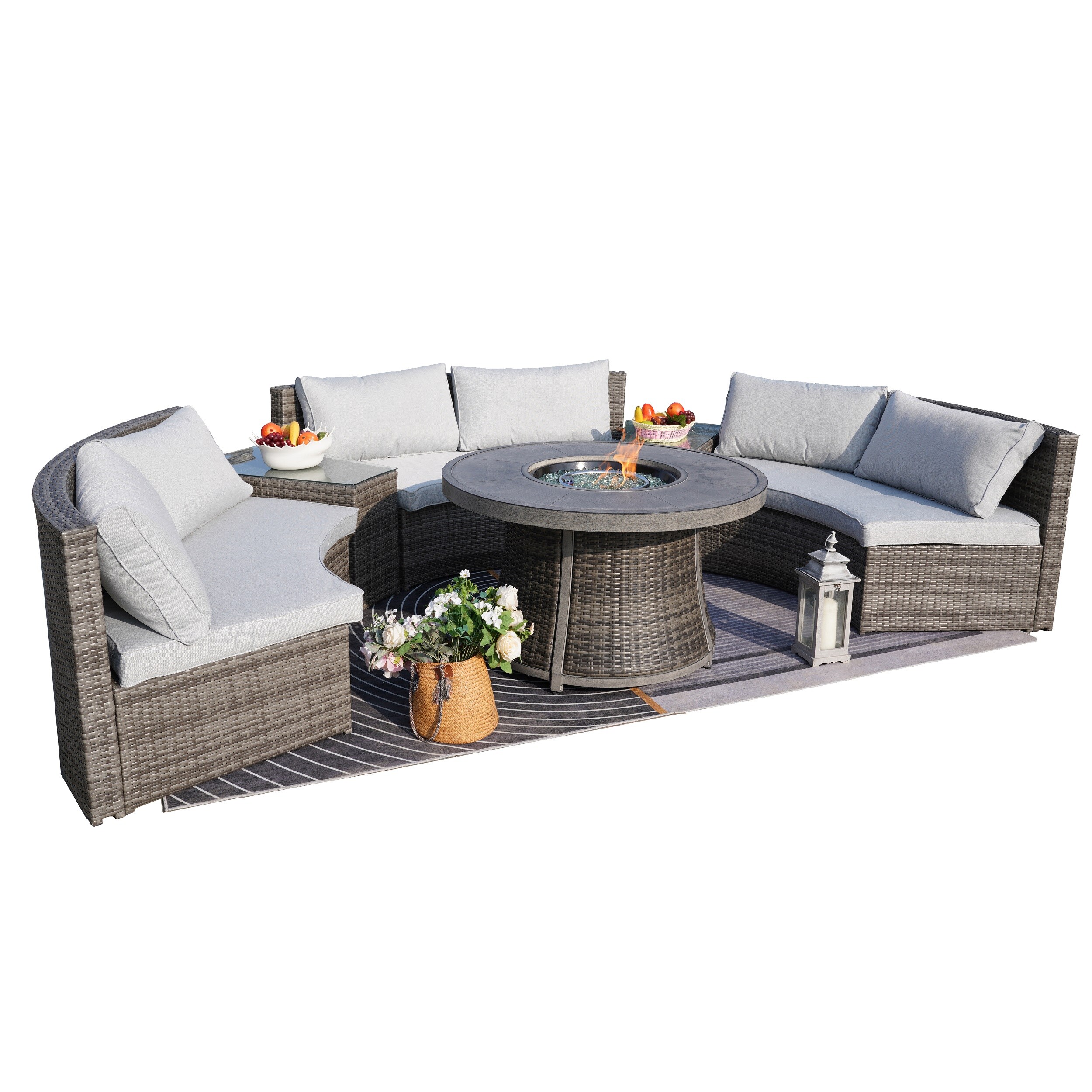 Moda Furnishings Maine 6 Piece Wicker Patio Conversation Set with