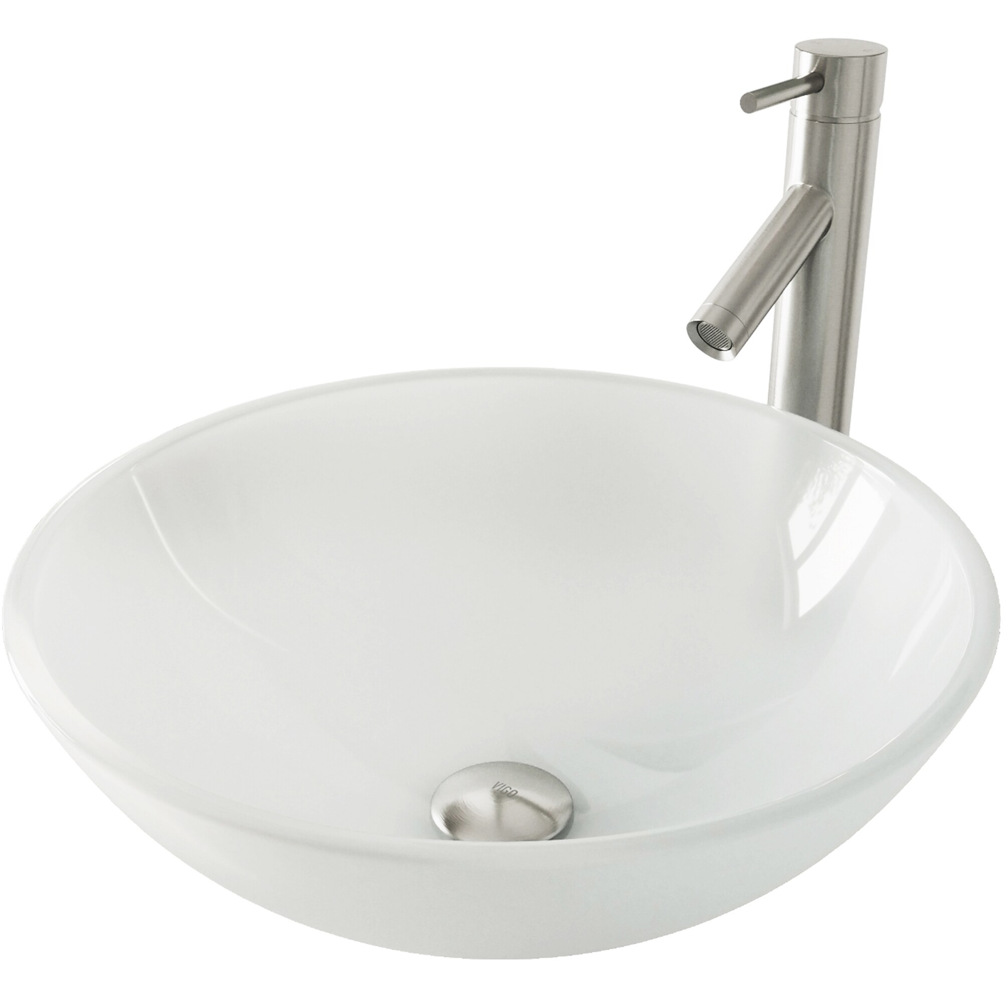 VIGO VGT466 Vessel sink Glass Vessel Round Modern White Frost Bathroom Sink with Faucet Included with Drain Included ( 17-in x 17-in )