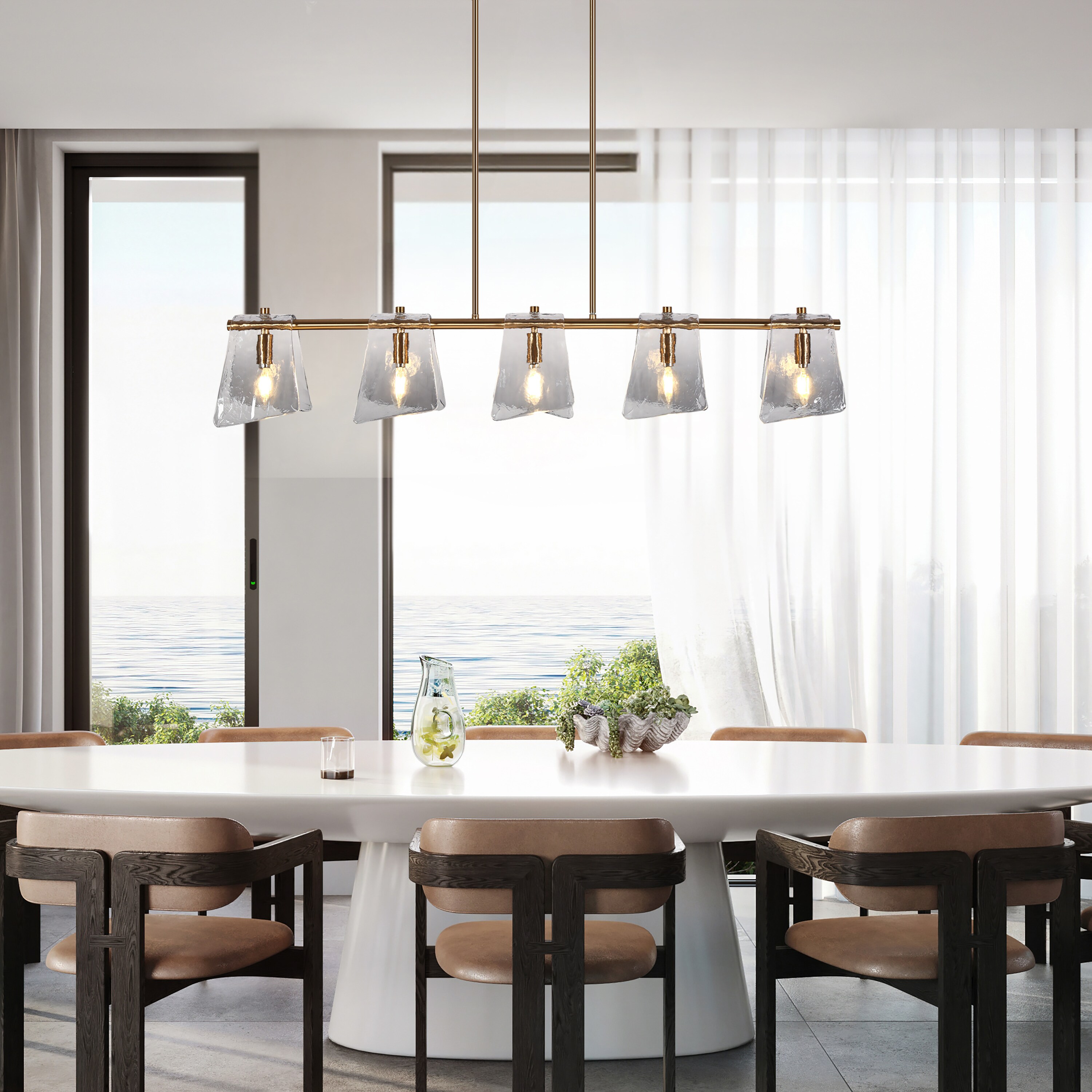 41.5" Gold and Smoky Gray Glass Linear Chandelier