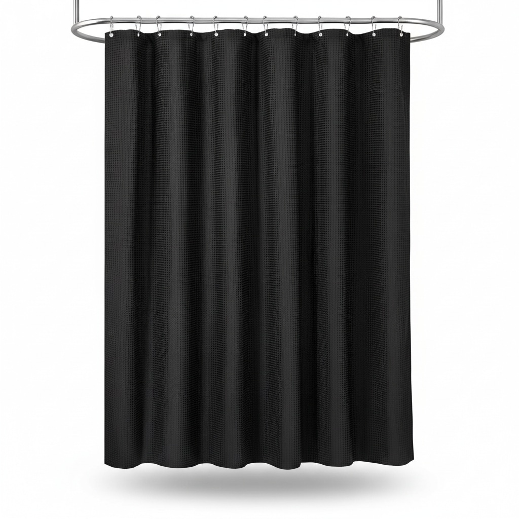 Paradigms Interiors Black Heavy Duty Waffle Shower Curtain 72x72 Inch 256GSM Luxury Weighted Polyester Fabric Hotel Spa Set with 12 Plastic Hooks