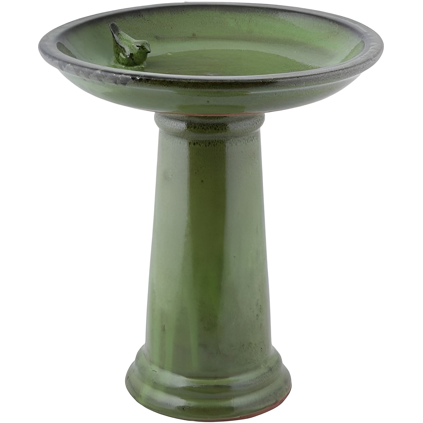 Slickblue Outdoor Garden Birdbath with Shallow Basin (18.5 H Inch) Green Ceramic Birdbath for Lawn and Garden