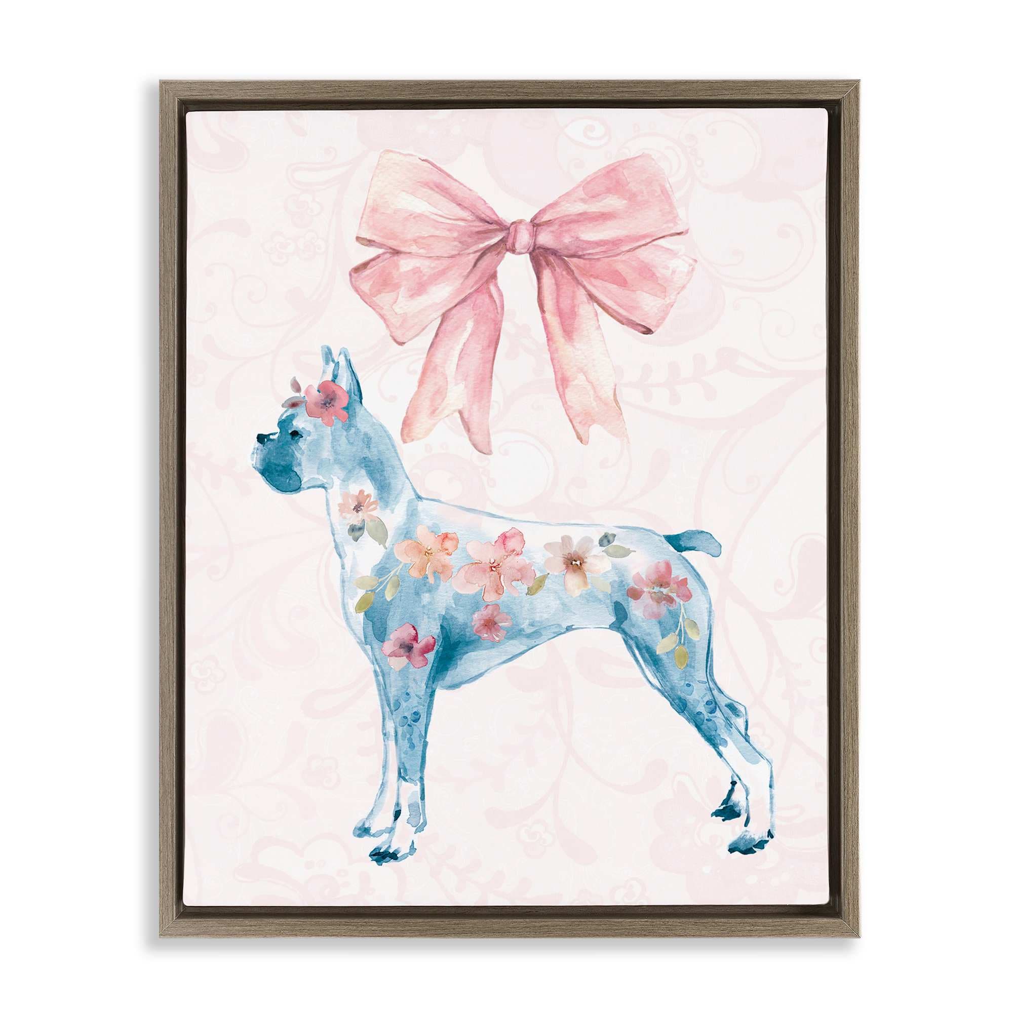 Stupell Industries BS-187-FFE-24X30 Trendy Floral Dog Brown Framed Floater Canvas Wall Art By Carol Robinson 25 x 31