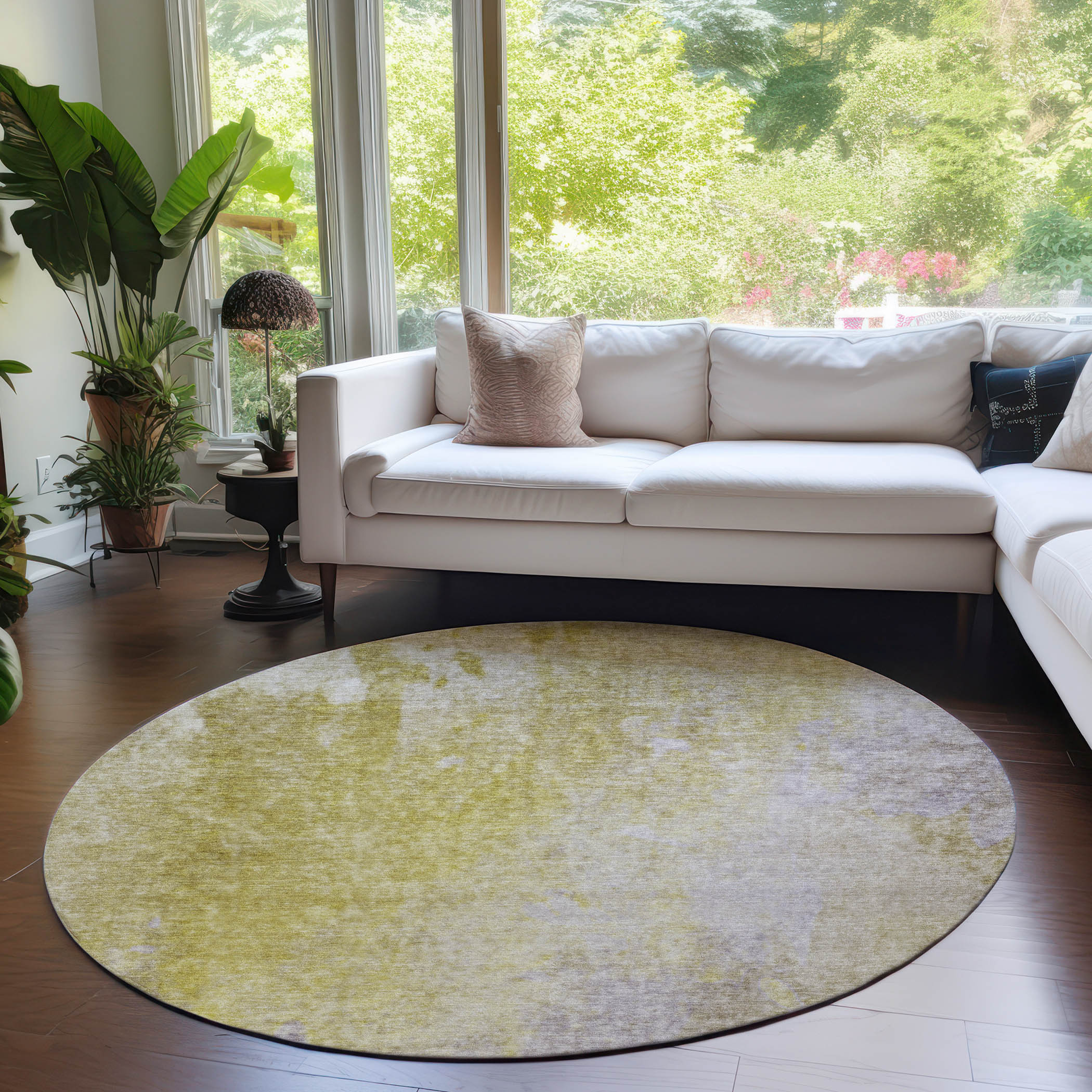 Addison Rugs ACN562GO8RO Chantille ACN562GO 8 x 8 (ft) Polyester Gold Round Indoor/Outdoor Geometric Mid-Century Modern Machine washable Area rug