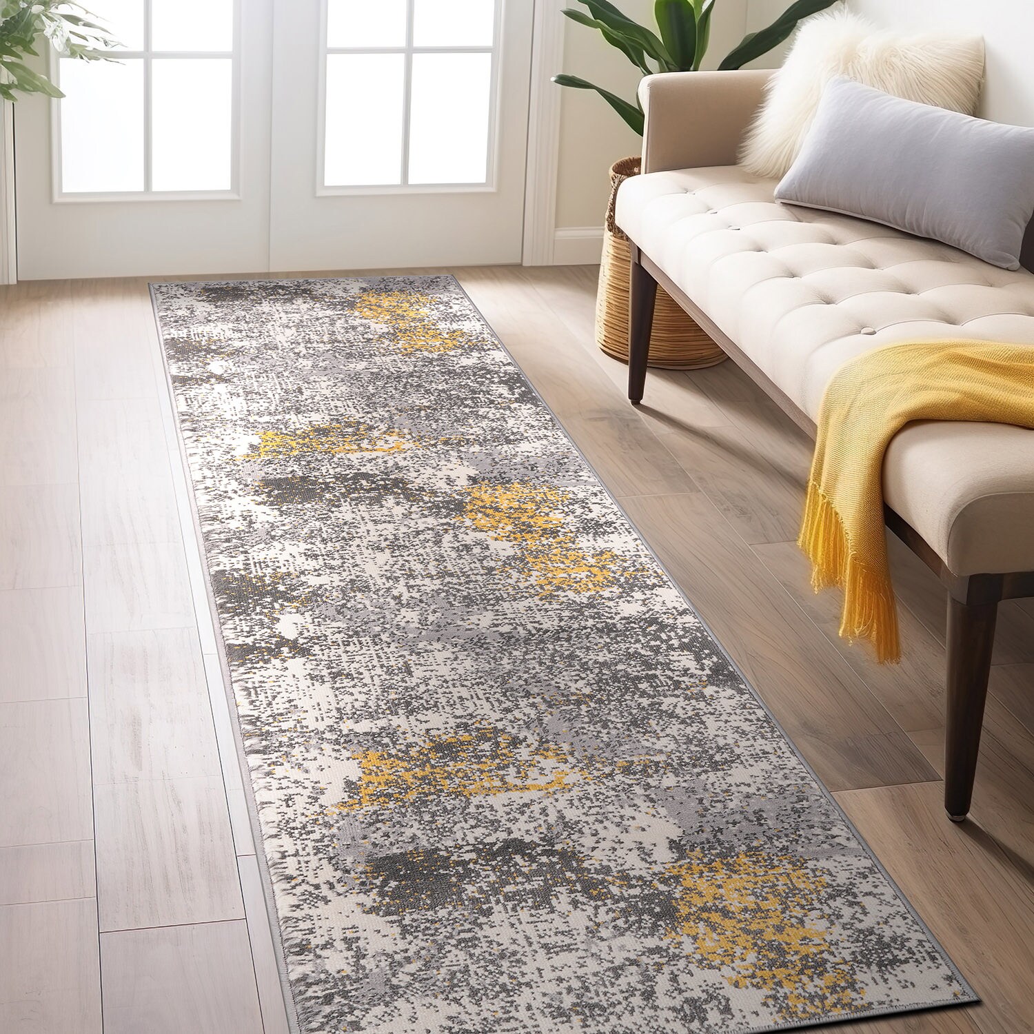 World Rug Gallery 4059YELLOW2X7 2 x 7 (ft) Loomed Polypropylene Yellow Rectangular Indoor Abstract Vintage Runner rug