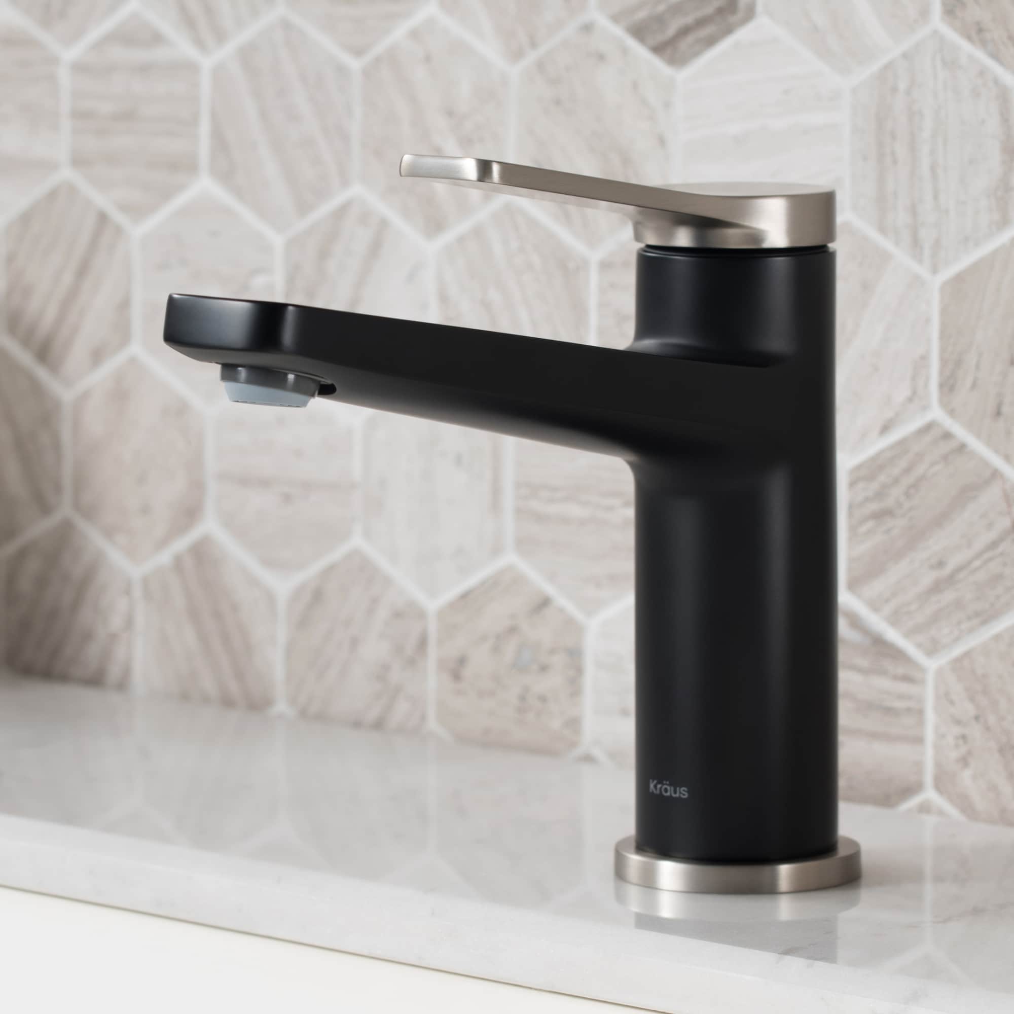 Kraus KBF-1401SFSMB-PU11MB Indy Brushed Nickel/Matte Black Single hole 1-handle WaterSense Low-arc Commercial/Residential Handle Bathroom Sink Faucet with Drain
