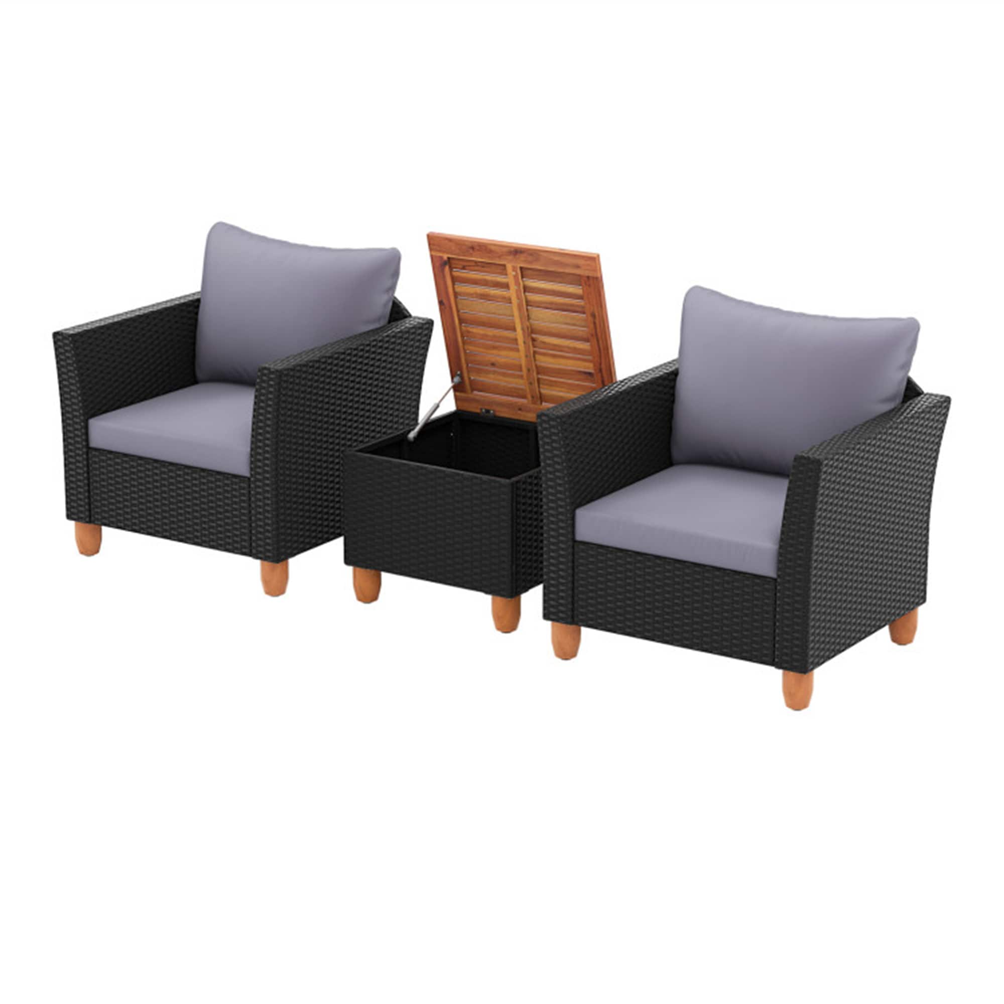 BABOOM BOM-71661GR-CO Patio Furniture Set 3 -Piece Rattan 2 Patio Sofa Conversation Set with Gray Cushions