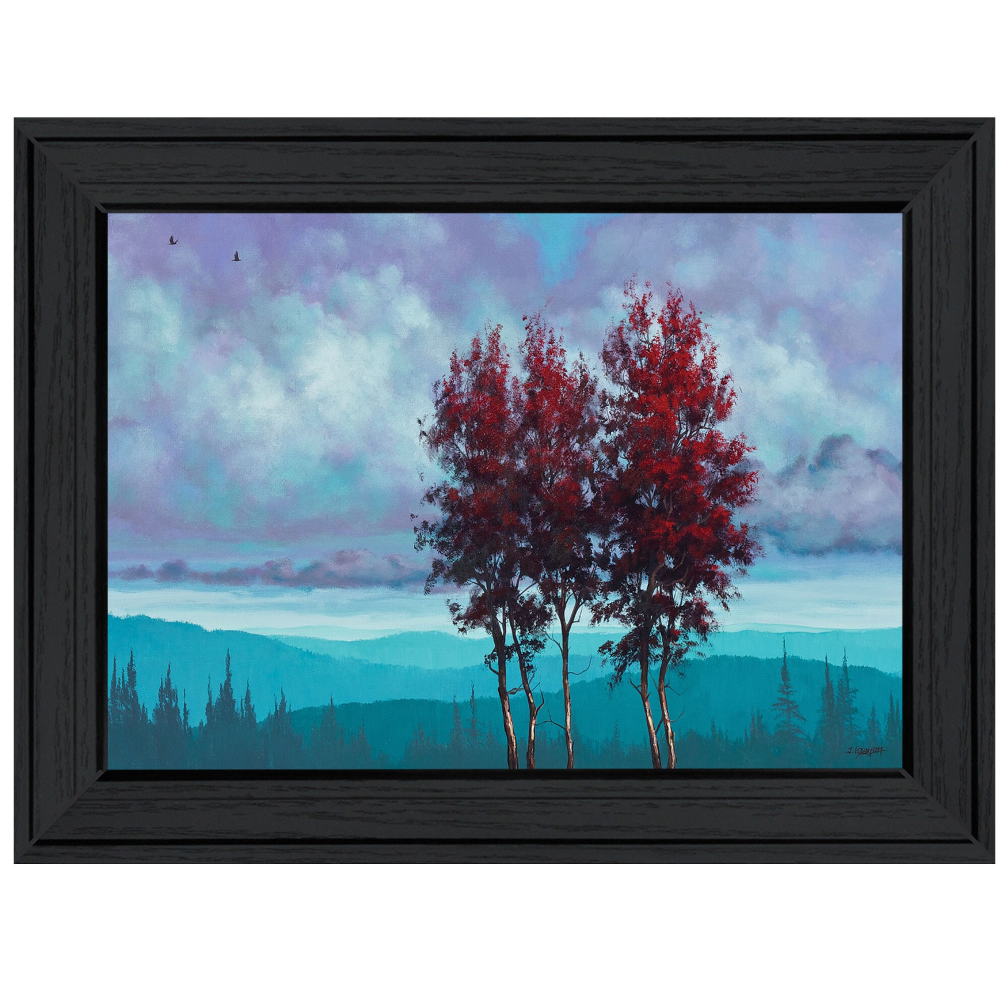 Trendy Decor 4U TGAR113-405 Two Red Trees Tim Gagnon Black Wood Framed 15-in H x 21-in W Landscape Paper Print