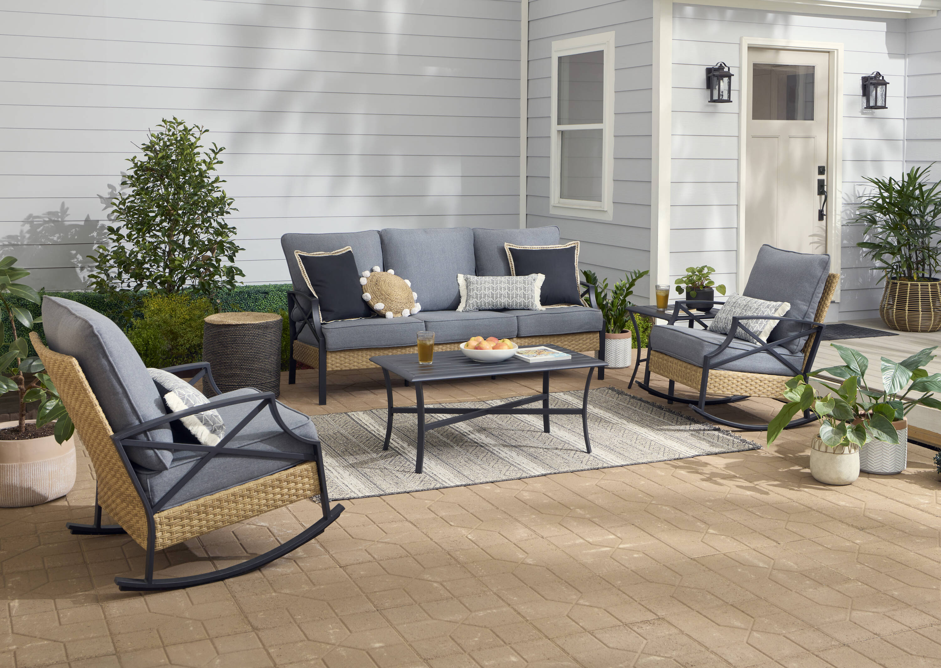 Style Selections Kenwood 5 Piece Rocking Patio Conversation Set with Gray Cushions