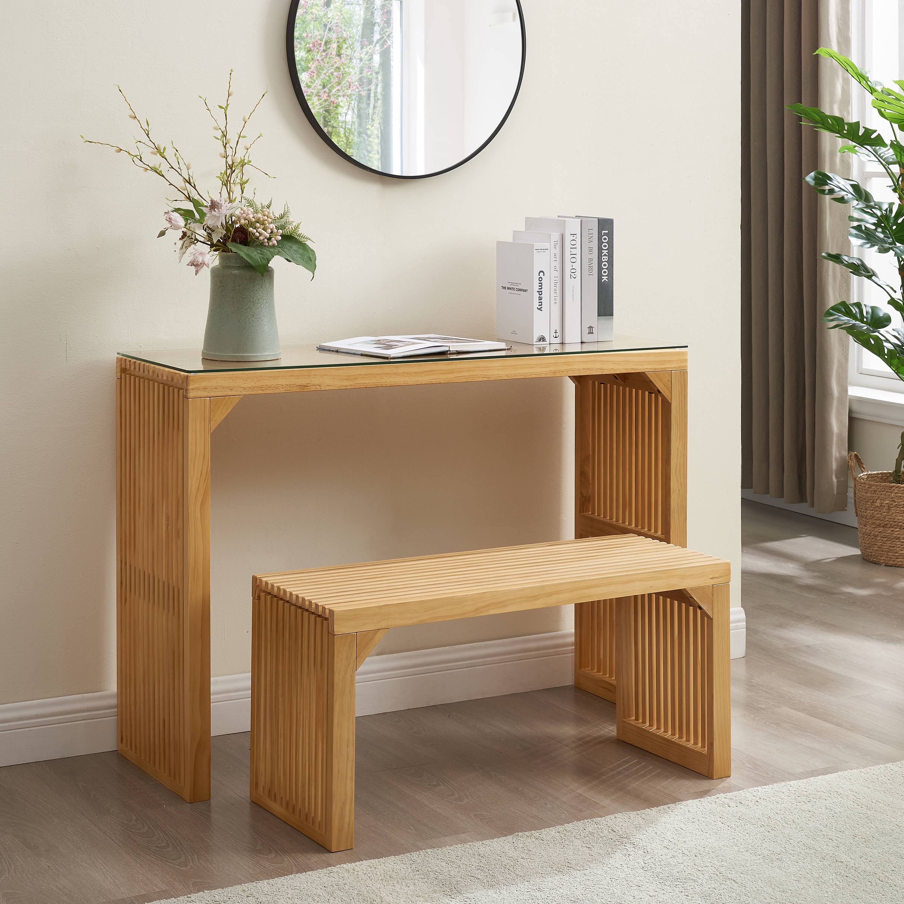 Lycvki 1656 Casual Natural Accent Bench 46.26-in x 14.96-in x 32.52-in