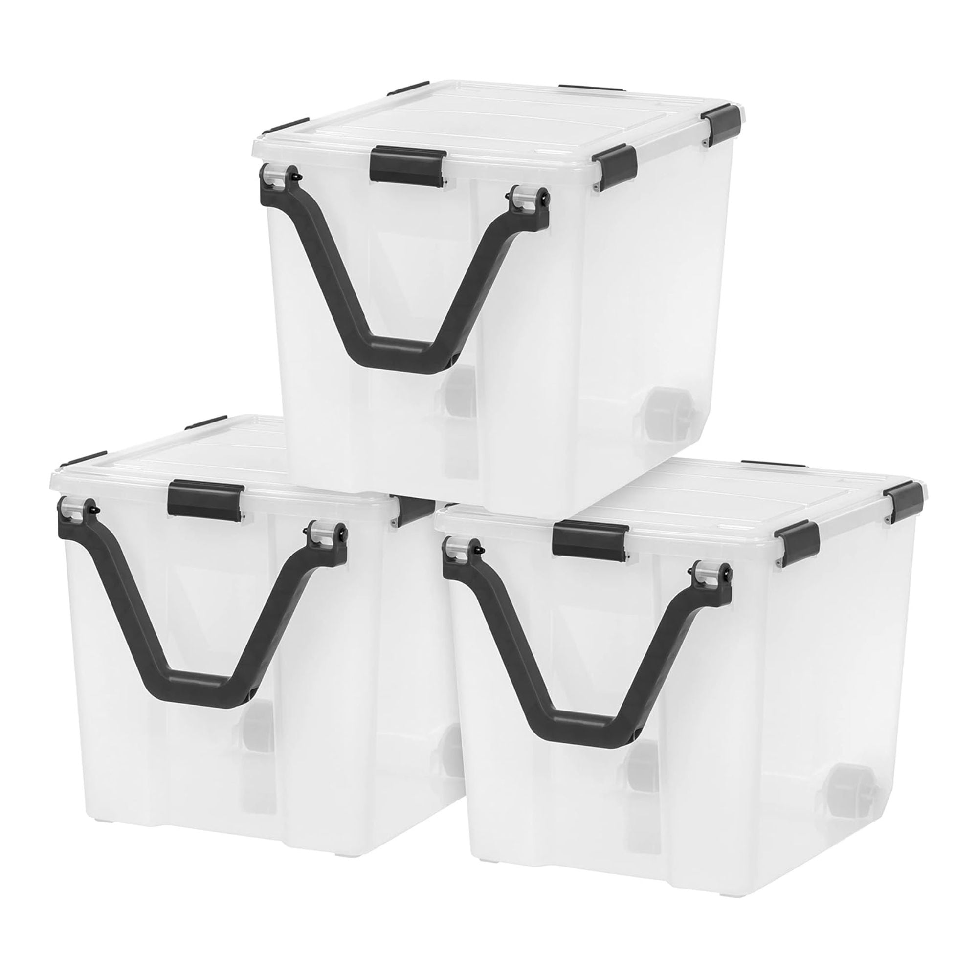 IRIS USA 510045 3 Pack 106 Quart WEATHERPRO Wheeled Plastic Storage Bin with Secure Lid