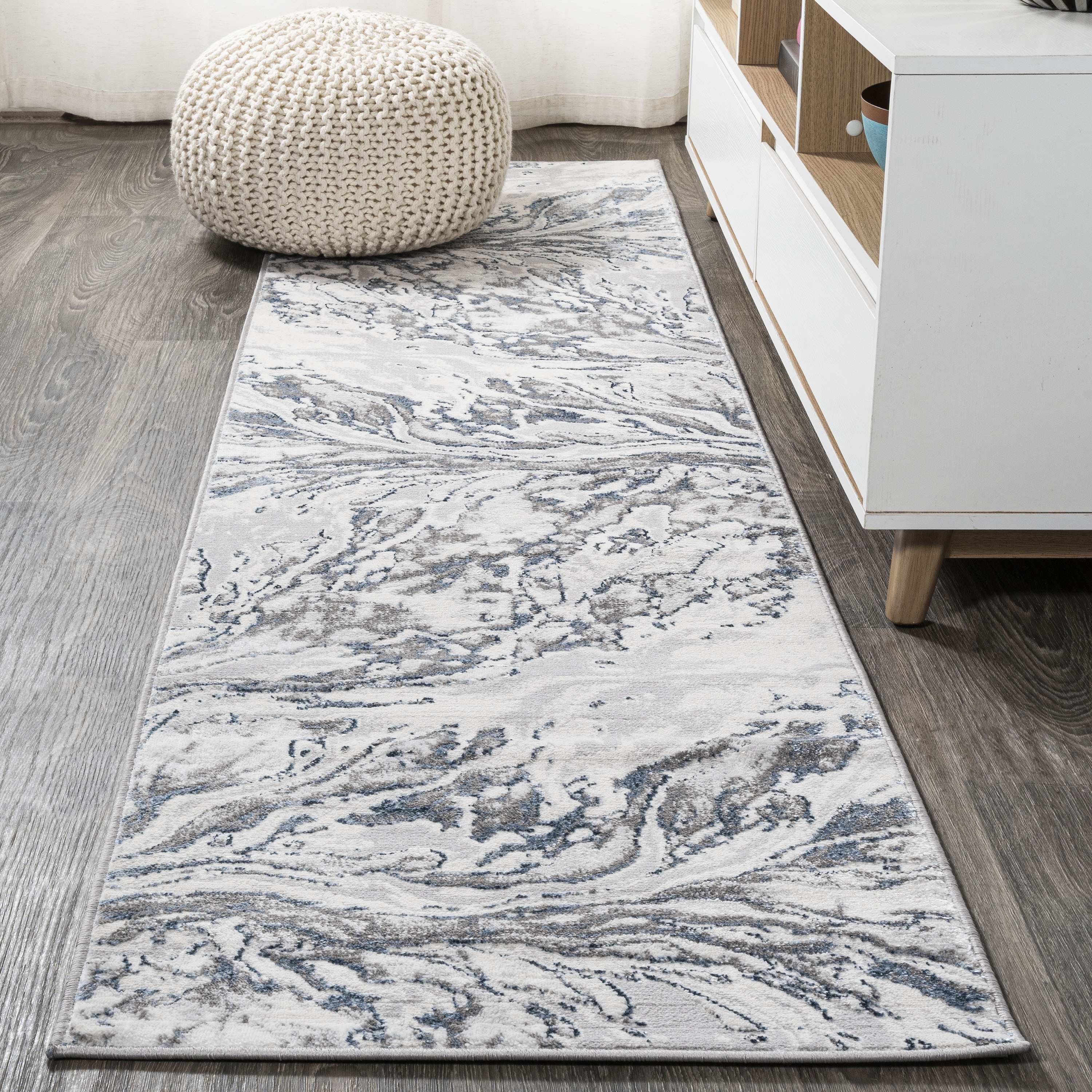 JONATHAN  Y SOR203B-28 Silk Orchid Swirl Marbled Abstract 2 x 8 (ft) Loomed Polypropylene Gray/Blue Rectangular Indoor Abstract Mid-Century Modern Runner rug