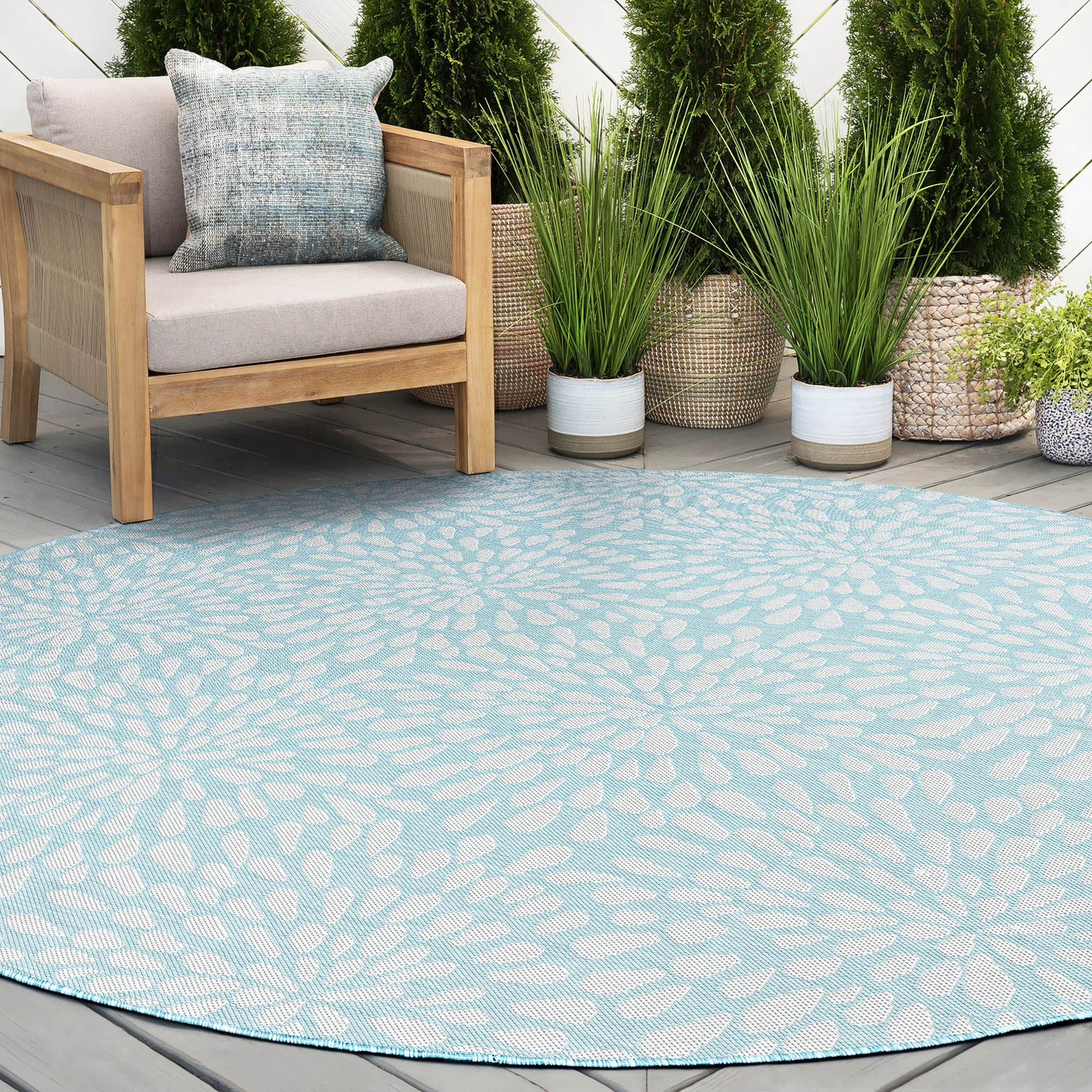 Tayse ECO1906 8RND Eco 8 x 8 (ft) Flatweave Polypropylene Aqua Round Indoor/Outdoor Area rug