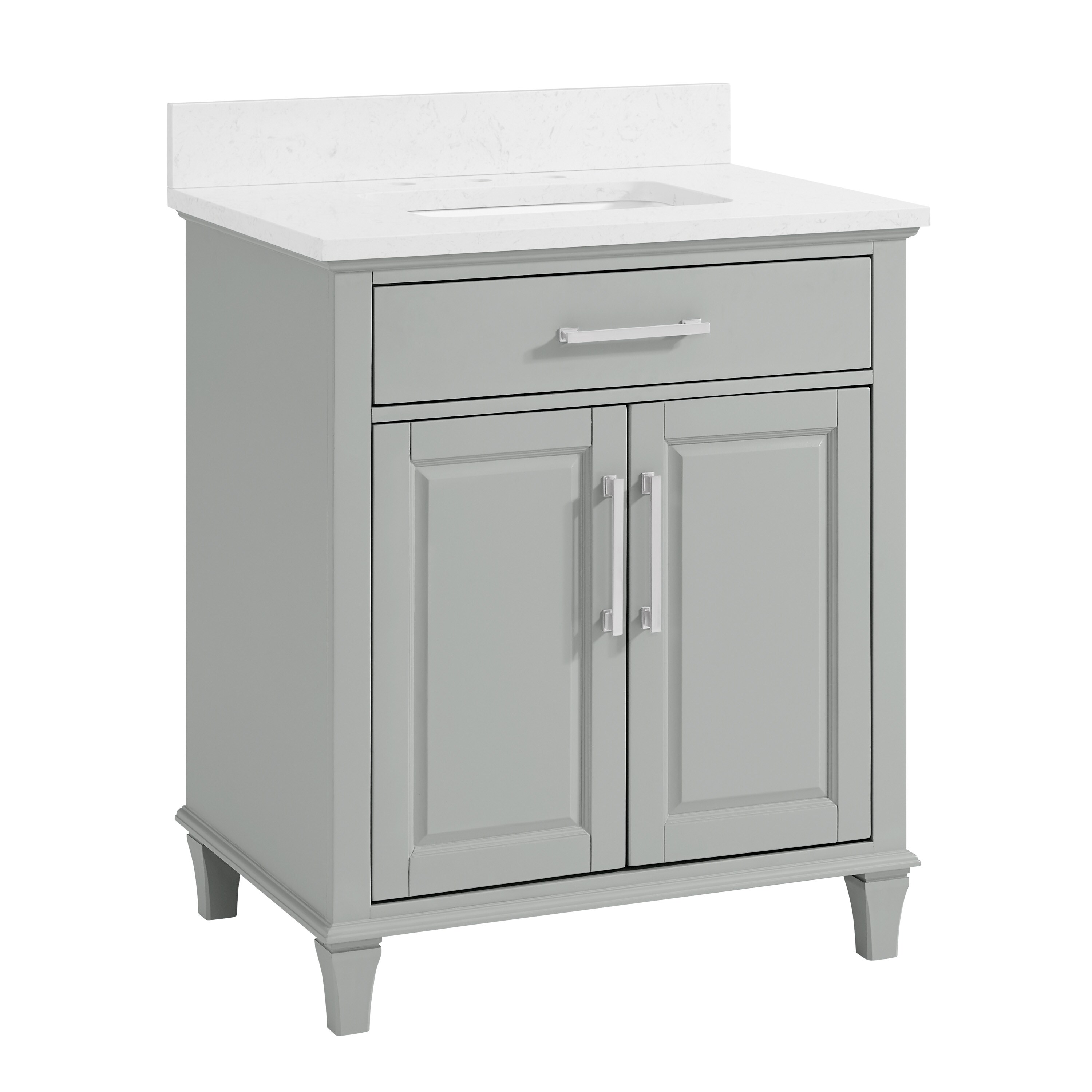 allen + roth Brookview 30-in Slate Blue Undermount Single Sink Bathroom  Vanity with Carrara Engineered Marble Top at