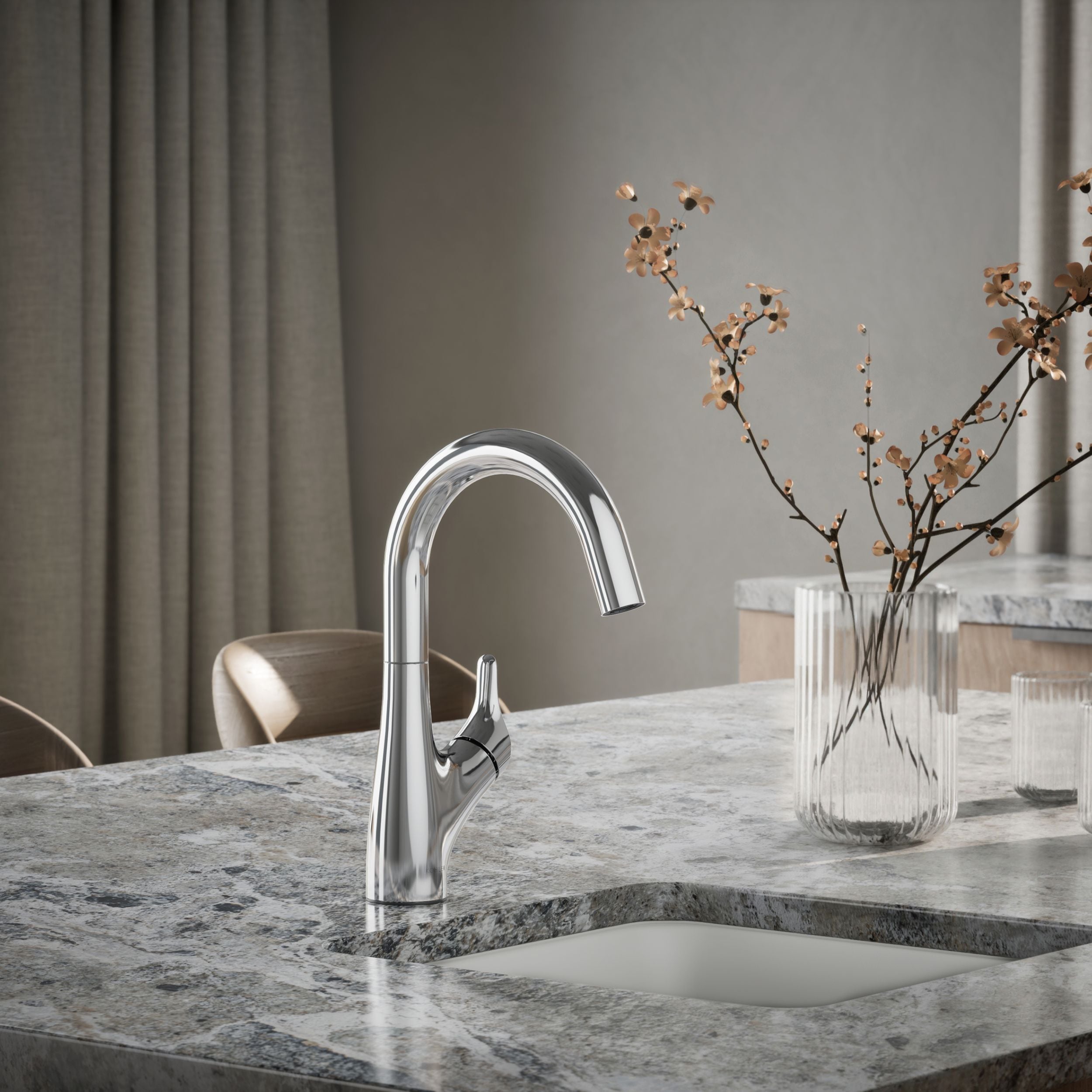 Rival Polished Chrome Single Handle Deck-mount Bar and Prep Kitchen Faucet