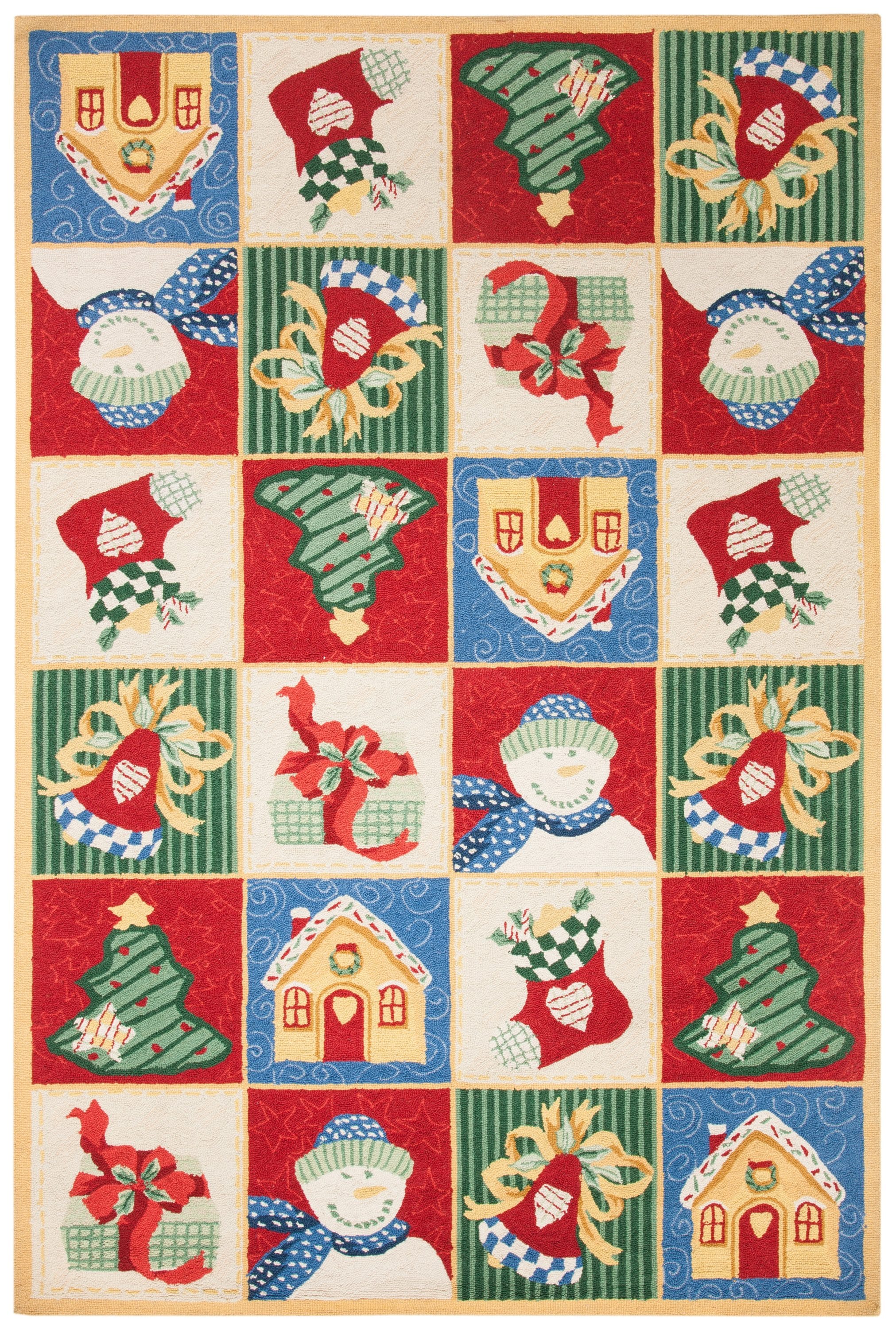 Multicolor Hand-Hooked Wool Christmas Runner Rug