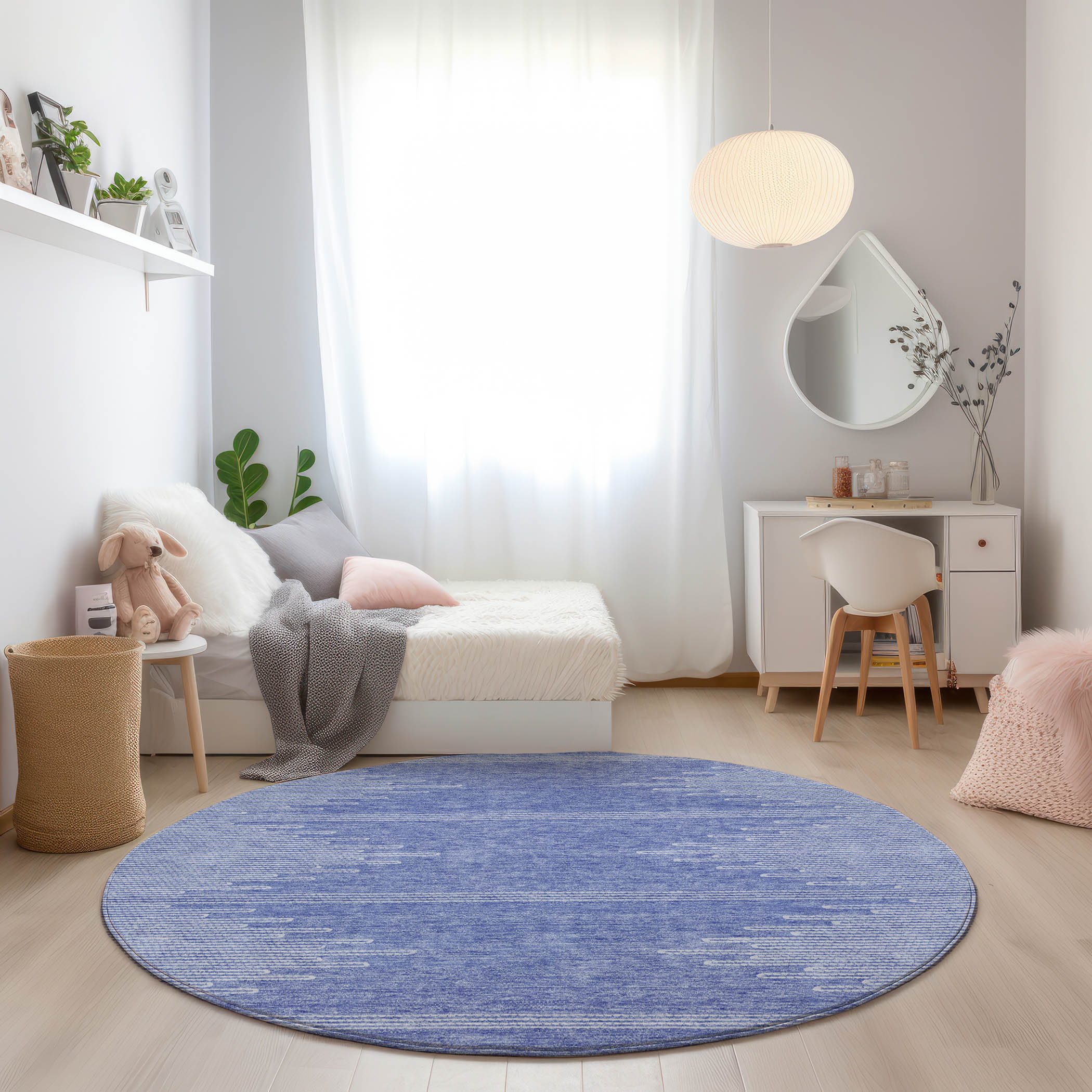 Addison Rugs ACN647DN8RO Chantille ACN647DN 8 x 8 (ft) Polyester Denim Round Indoor/Outdoor Geometric Machine washable Area rug